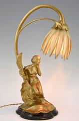 Art Nouveau Gilt Bronze Lamp with Nude by Maurice Bouval, Colin Foundry 1900