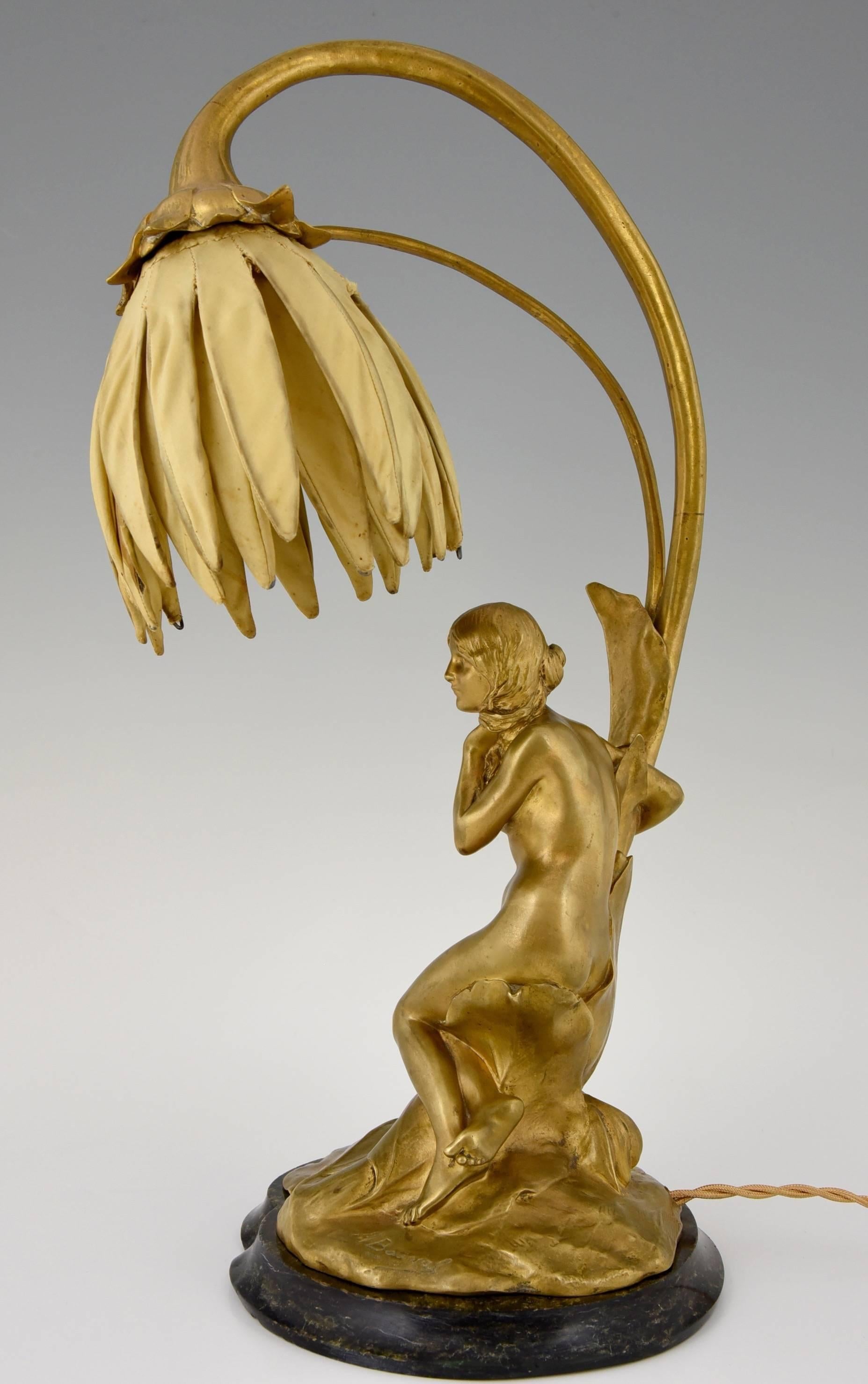 Art Nouveau Gilt Bronze Lamp with Nude by Maurice Bouval, Colin Foundry 1900 2