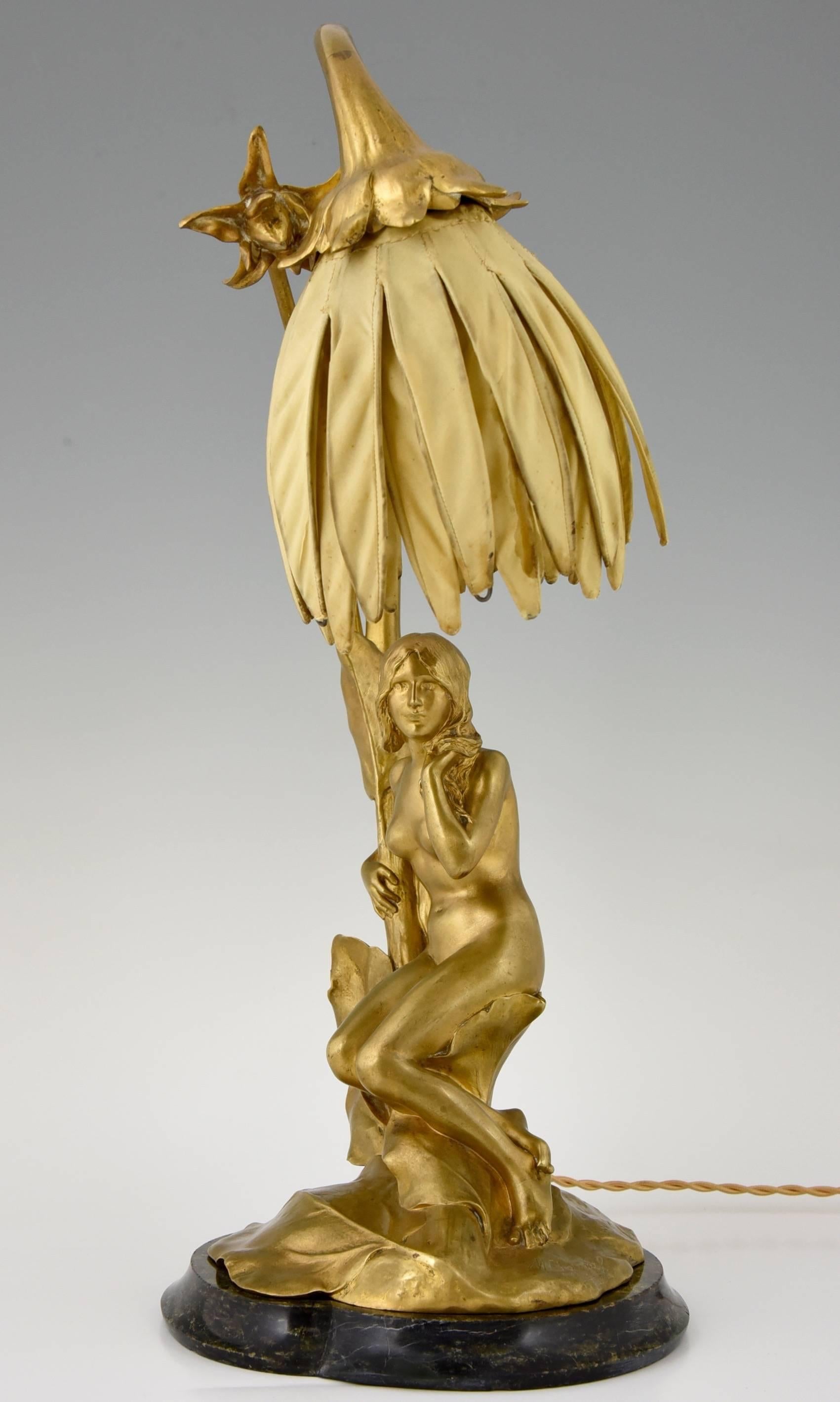 Art Nouveau Gilt Bronze Lamp with Nude by Maurice Bouval, Colin Foundry 1900 3