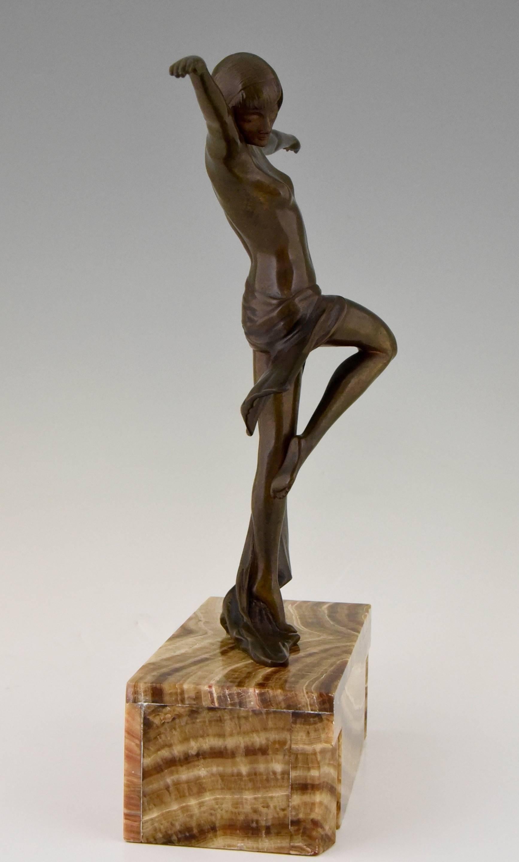 20th Century French Art Deco Bronze Sculpture Dancing nude by  C.J.R. Colinet  1930