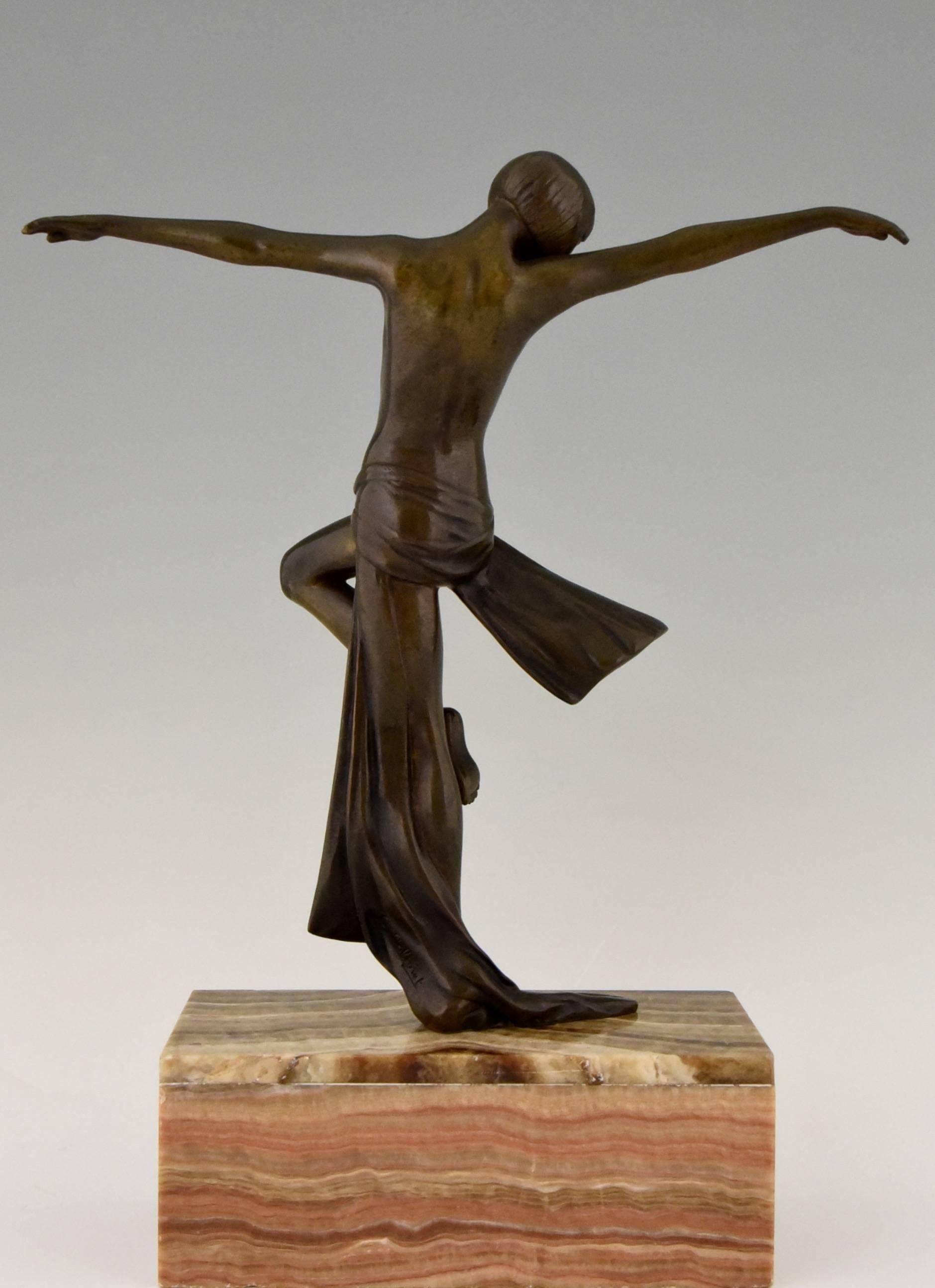 French Art Deco Bronze Sculpture Dancing nude by  C.J.R. Colinet  1930 3