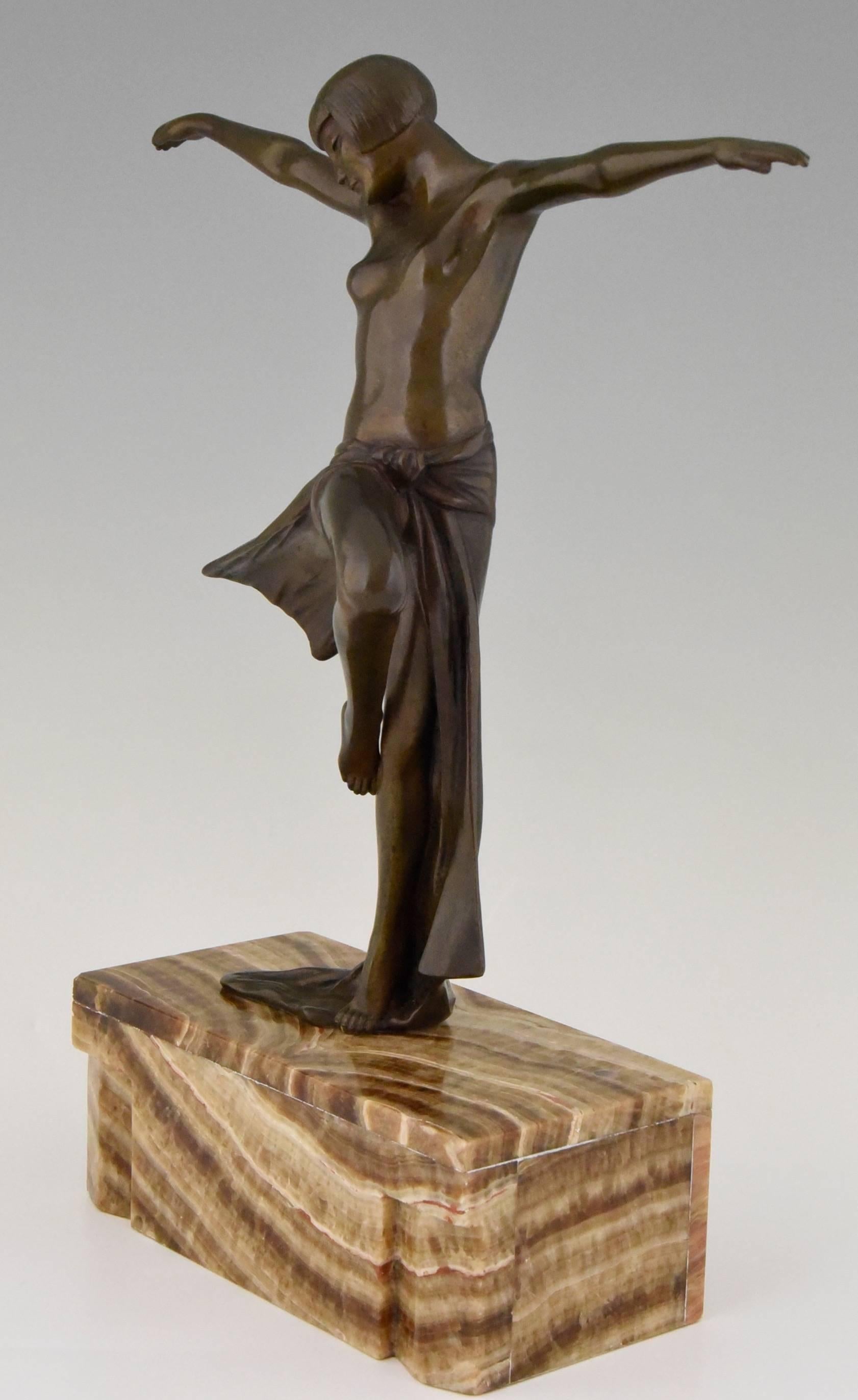 Patinated French Art Deco Bronze Sculpture Dancing nude by  C.J.R. Colinet  1930