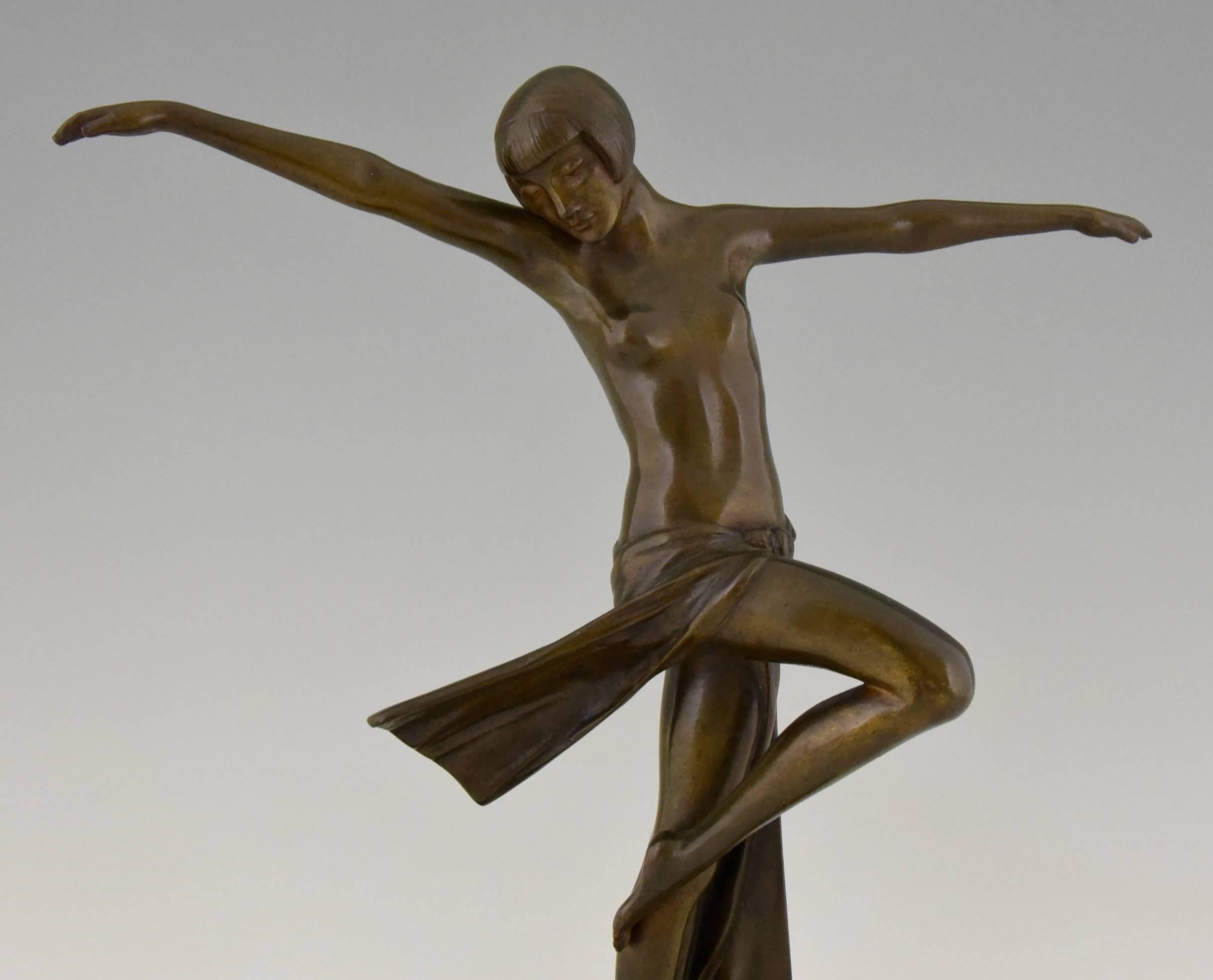French Art Deco Bronze Sculpture Dancing nude by  C.J.R. Colinet  1930 1