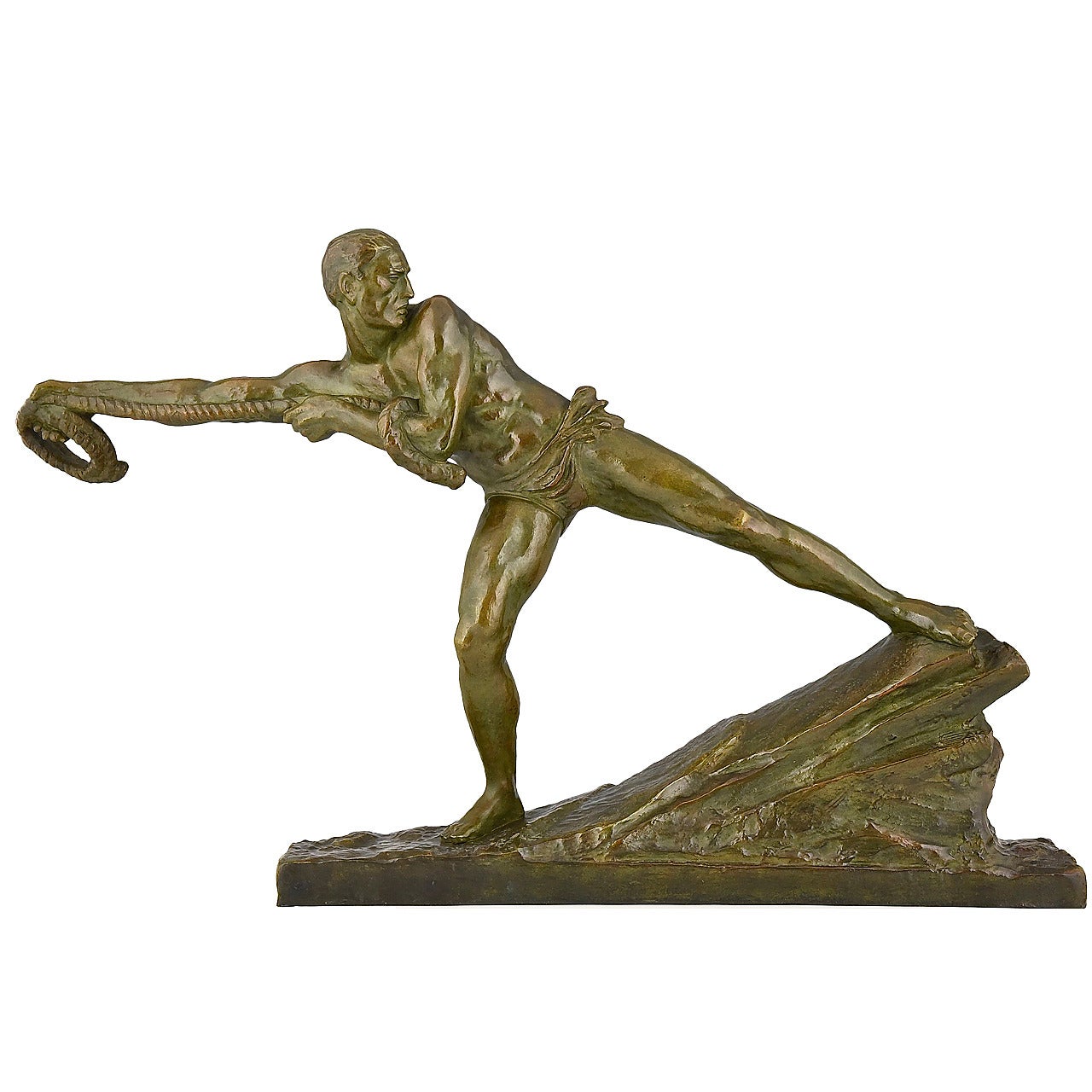 Art Deco Bronze Sculpture Athlete Male Nude Pierre Le Faguays, 1930, France