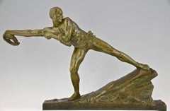 Art Deco Bronze Sculpture Athlete Male Nude Pierre Le Faguays, 1930, France