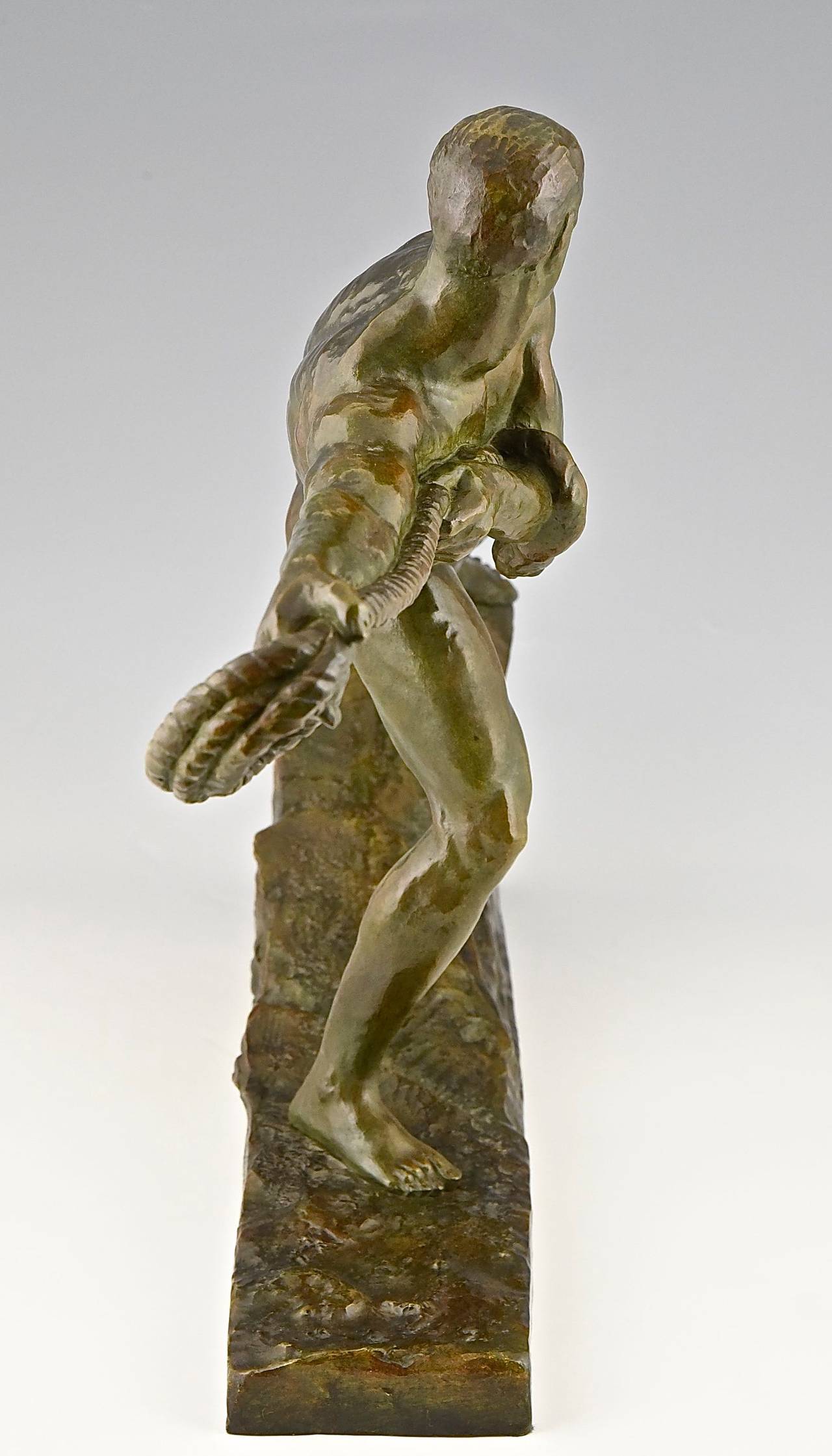20th Century Art Deco Bronze Sculpture Athlete Male Nude Pierre Le Faguays, 1930, France