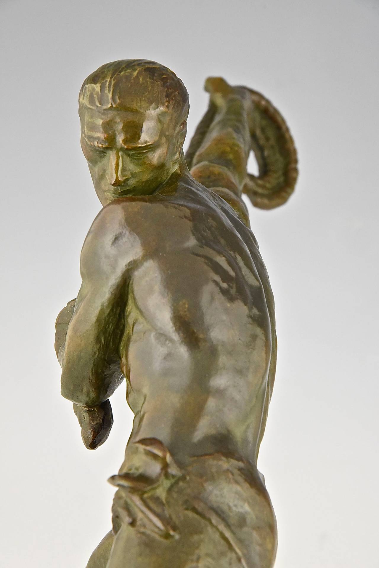 Art Deco Bronze Sculpture Athlete Male Nude Pierre Le Faguays, 1930, France 2