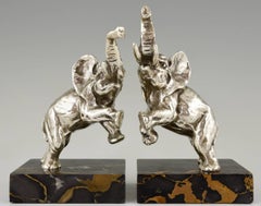 Versilberte Elefanten-Buchstützen aus Bronze im Art déco-Stil von Fontinelle, 1930, Frankreich
