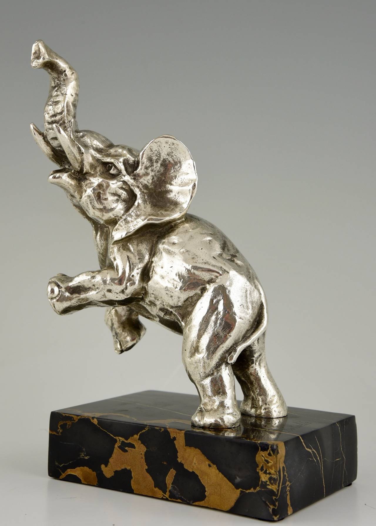 Versilberte Elefanten-Buchstützen aus Bronze im Art déco-Stil von Fontinelle, 1930, Frankreich 3