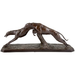 Art Deco Bronze Sculpture Greyhound Dog Racing by Charles  1930 France