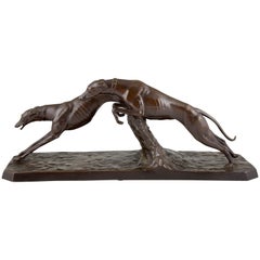 Art Deco Bronze Sculpture Greyhound Dog Racing by Charles 1930 France