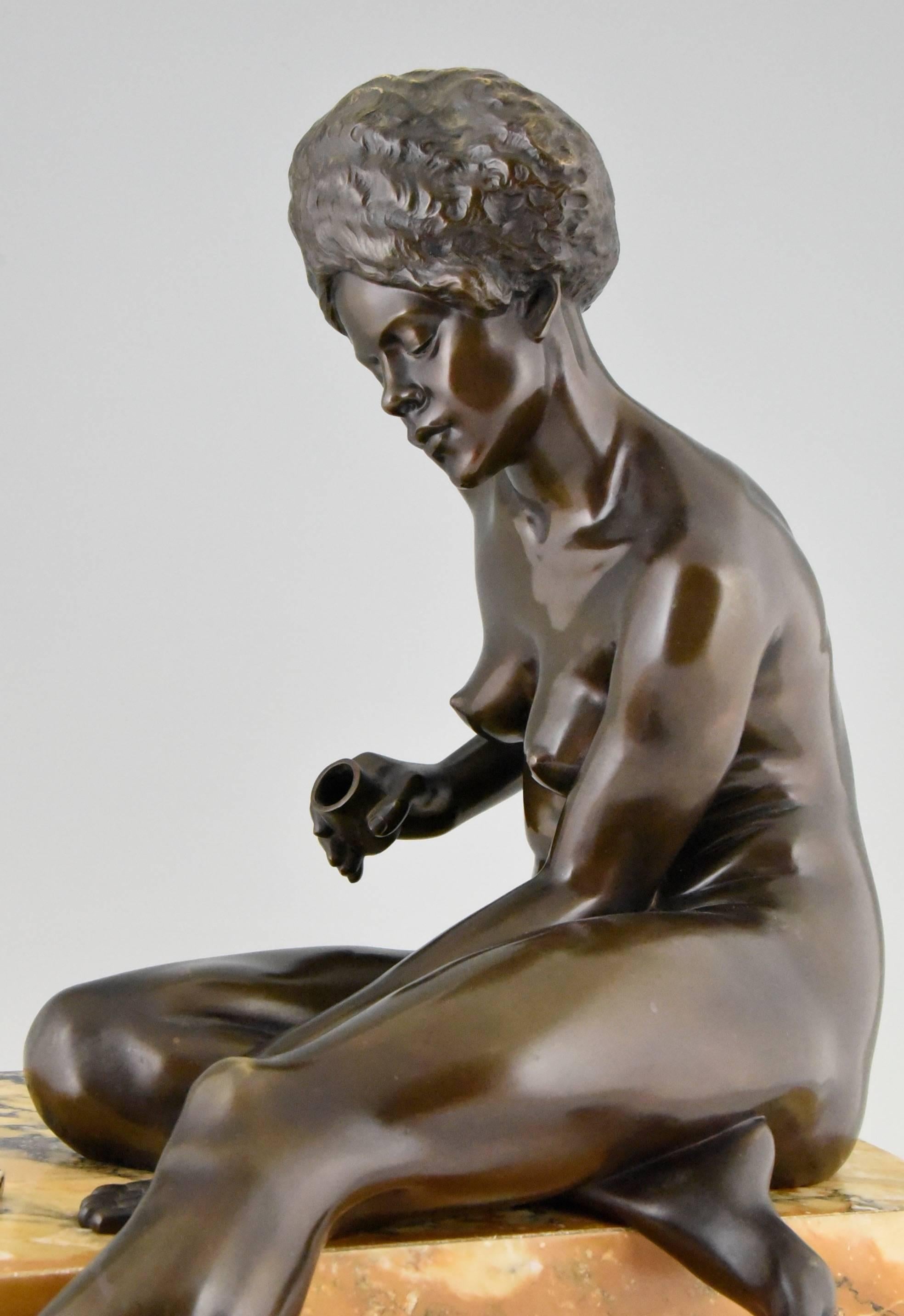 Patinated Art Deco Bronze Sculpture African Nude by Clarisse Levy Kinsbourg, 1930, France