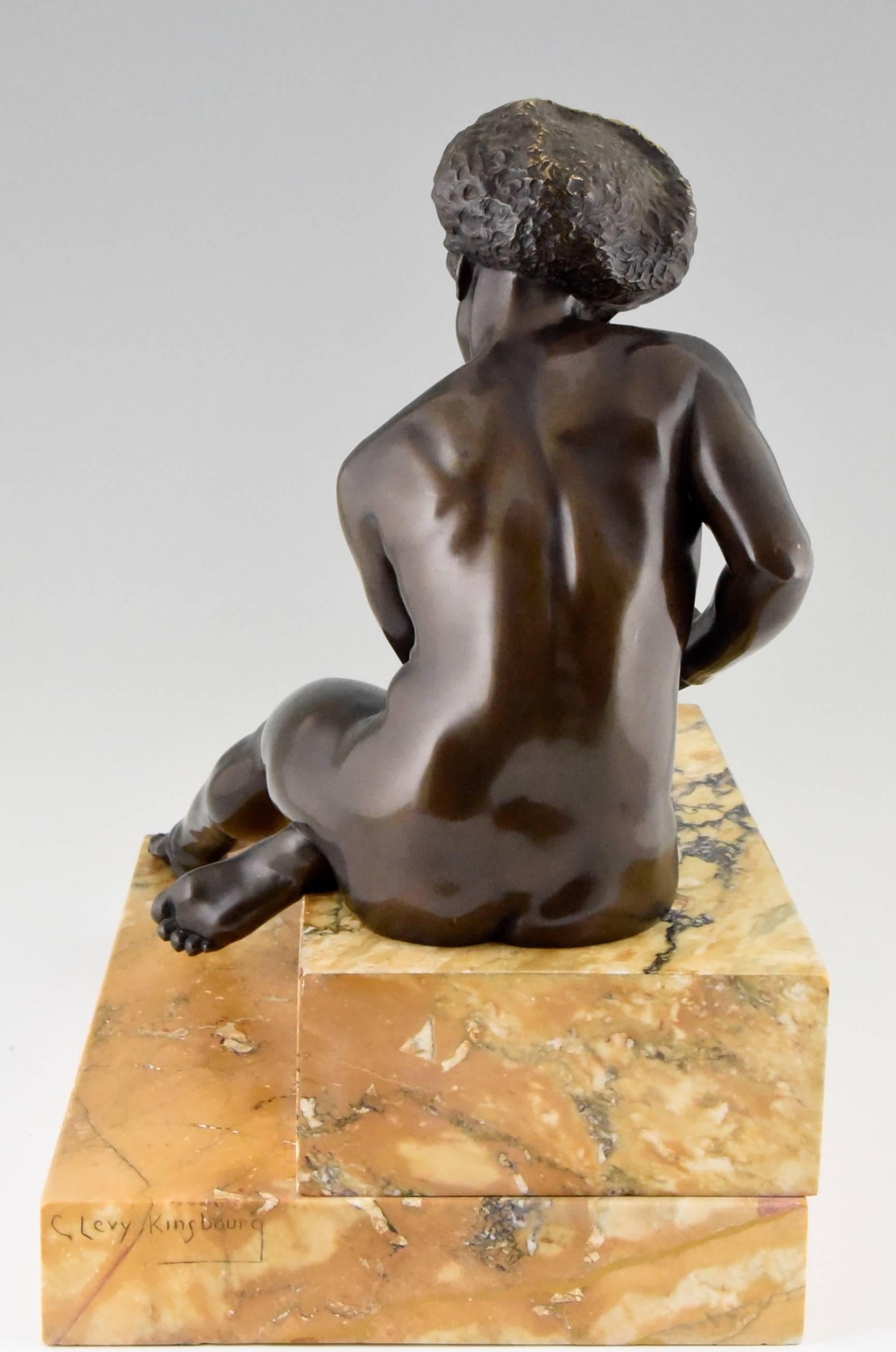 20th Century Art Deco Bronze Sculpture African Nude by Clarisse Levy Kinsbourg, 1930, France