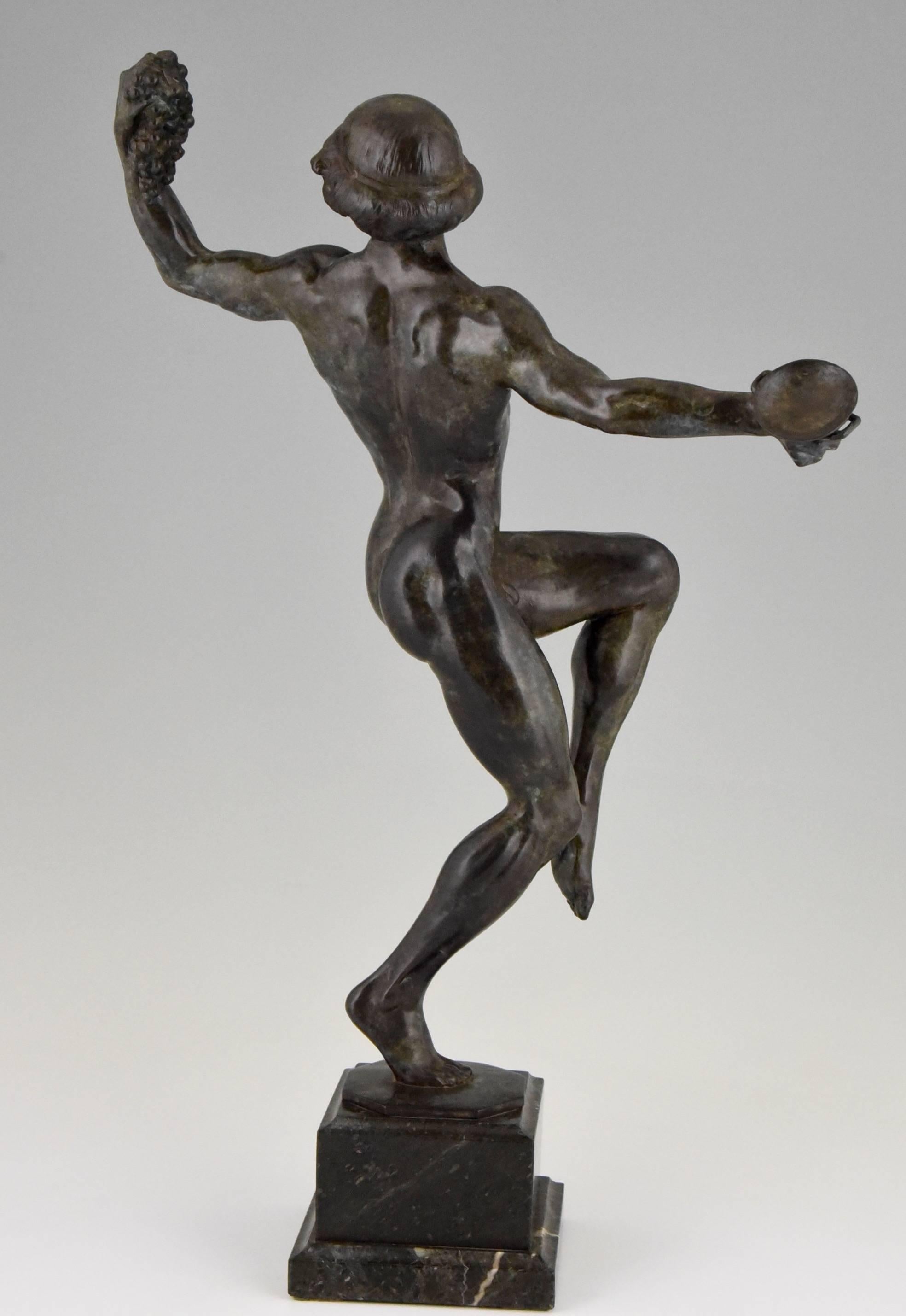 Antique Bronze Male Nude Bacchant by Rudolf Marcuse, Germany, 1900 In Good Condition In Antwerp, BE