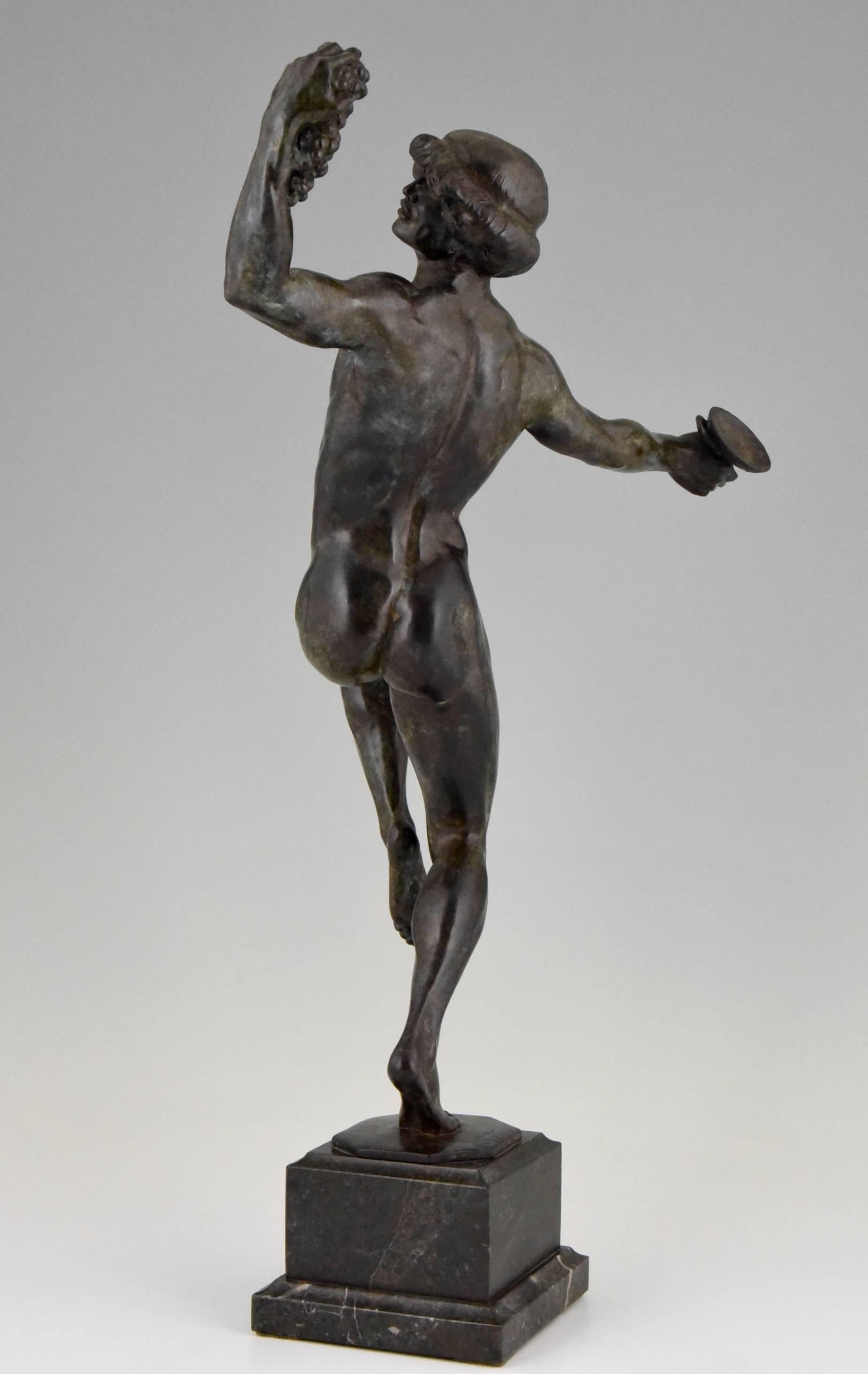 Patinated Antique Bronze Male Nude Bacchant by Rudolf Marcuse, Germany, 1900