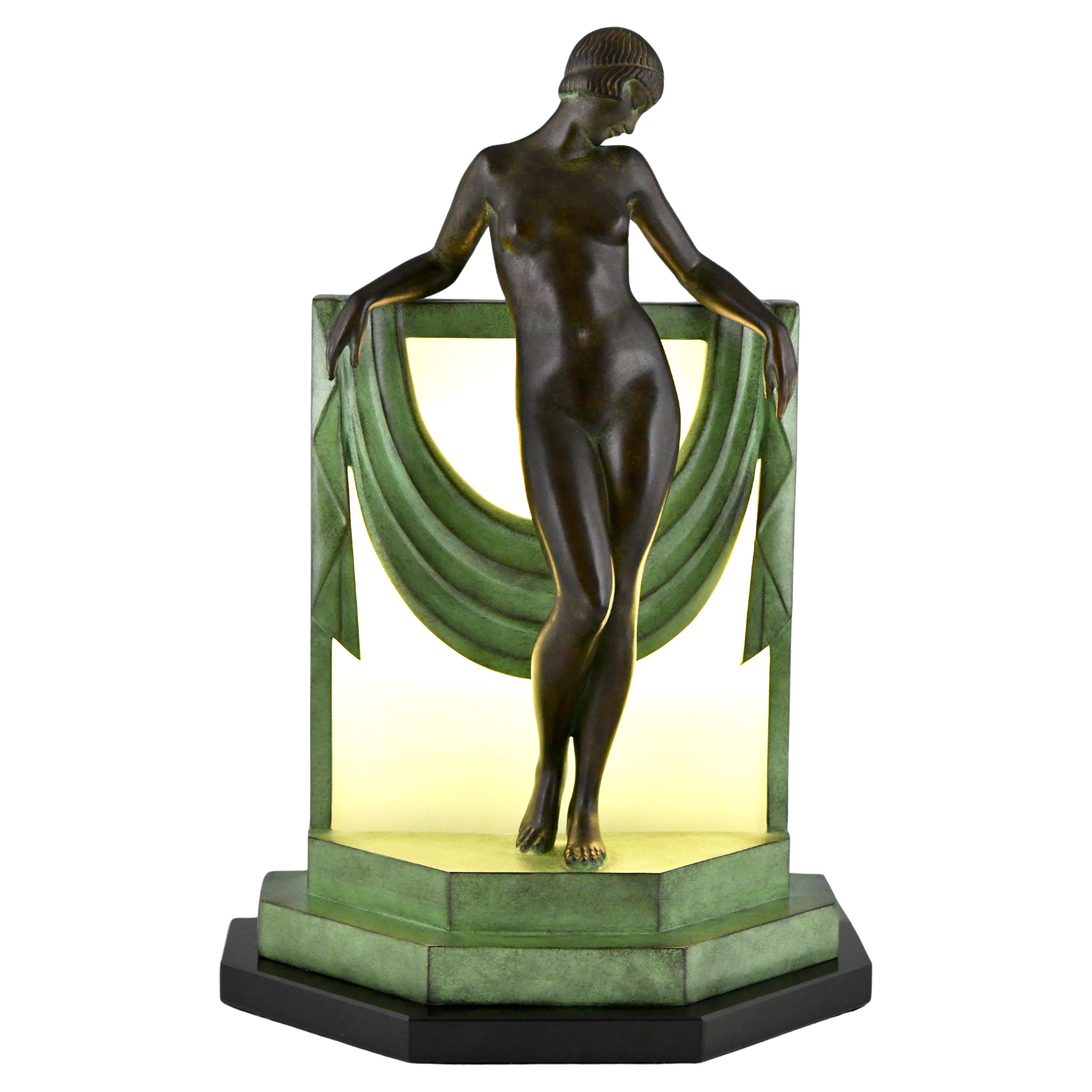 Art Deco Style Lamp Nude with Scarf by Fayral for Max Le Verrier Séréntité