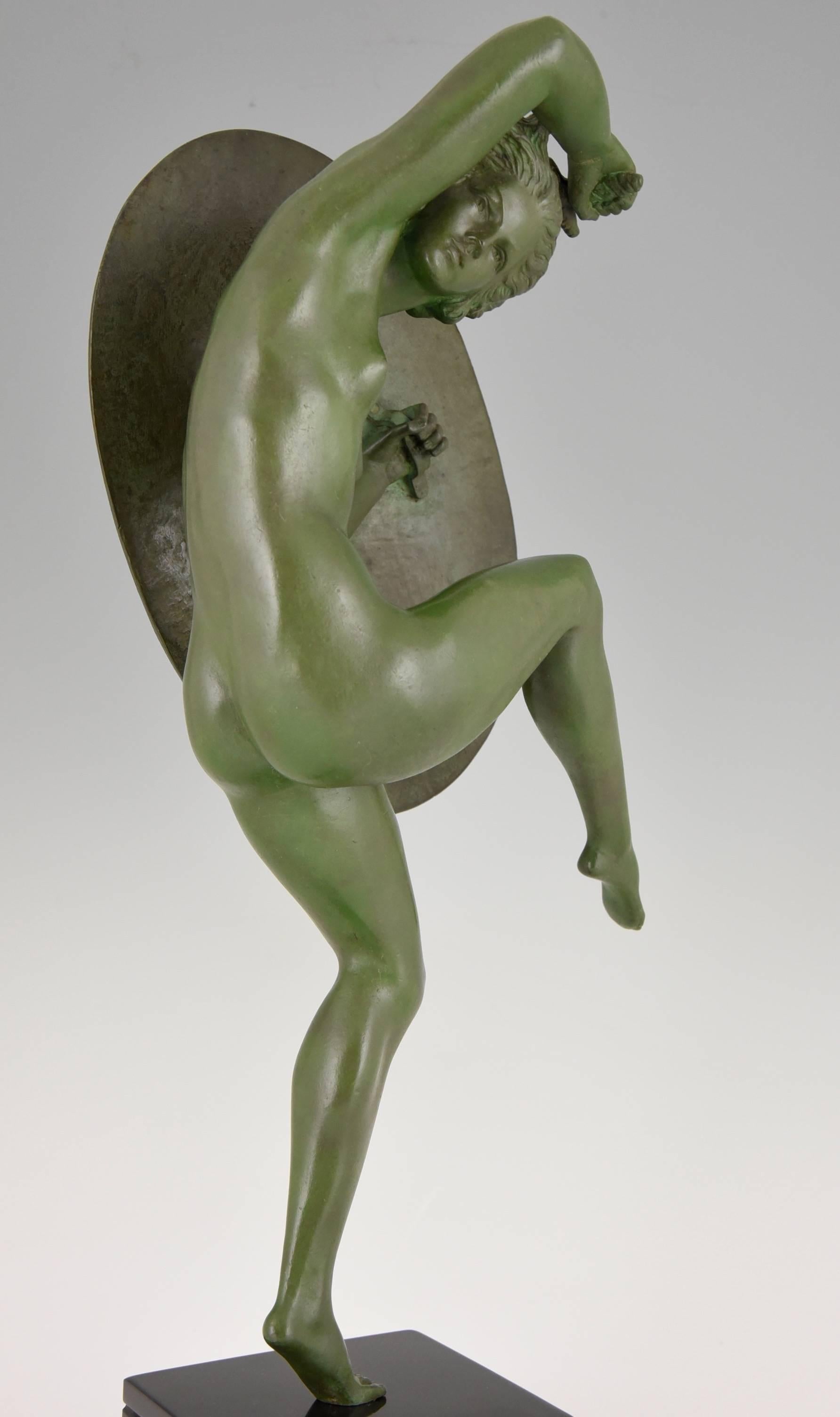 Mid-20th Century Athena Art Deco Bronze Sculpture of a Nude by Bouraine, 1930