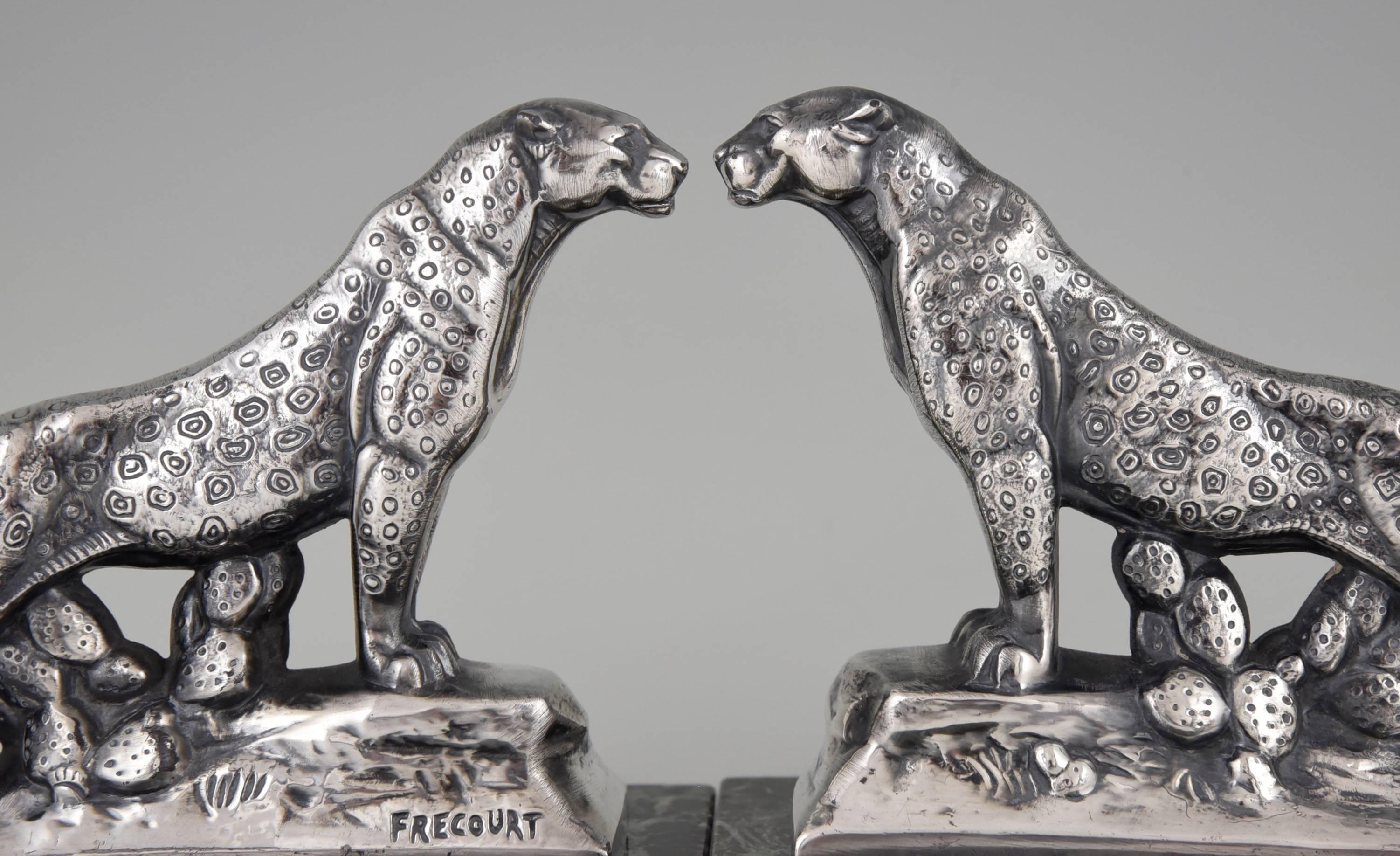Mid-20th Century French Art Deco Panther Bookends by Frecourt, 1930