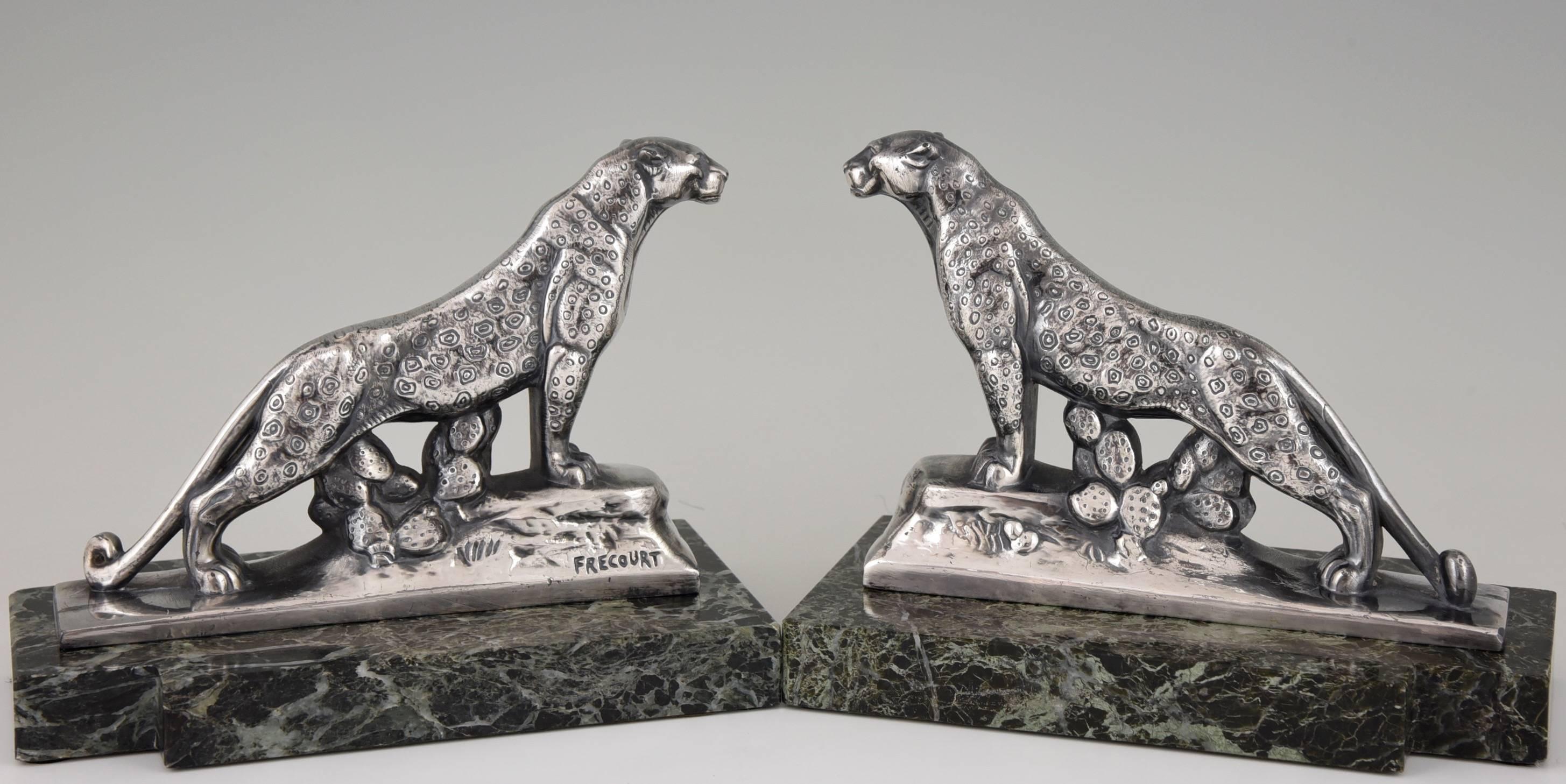 Silvered French Art Deco Panther Bookends by Frecourt, 1930