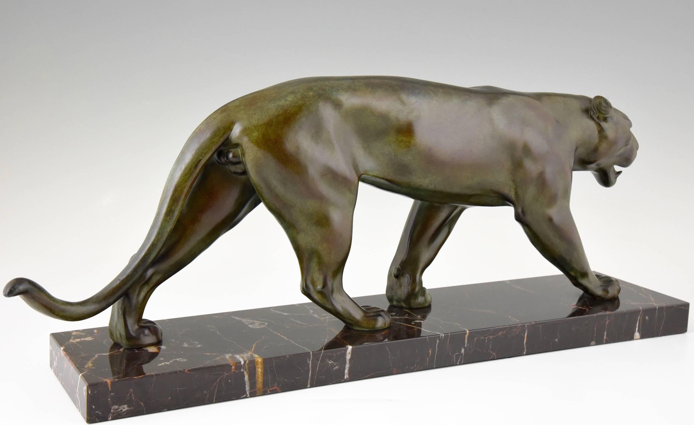 Patinated Max Le Verrier French Art Deco Panther Sculpture, 1930