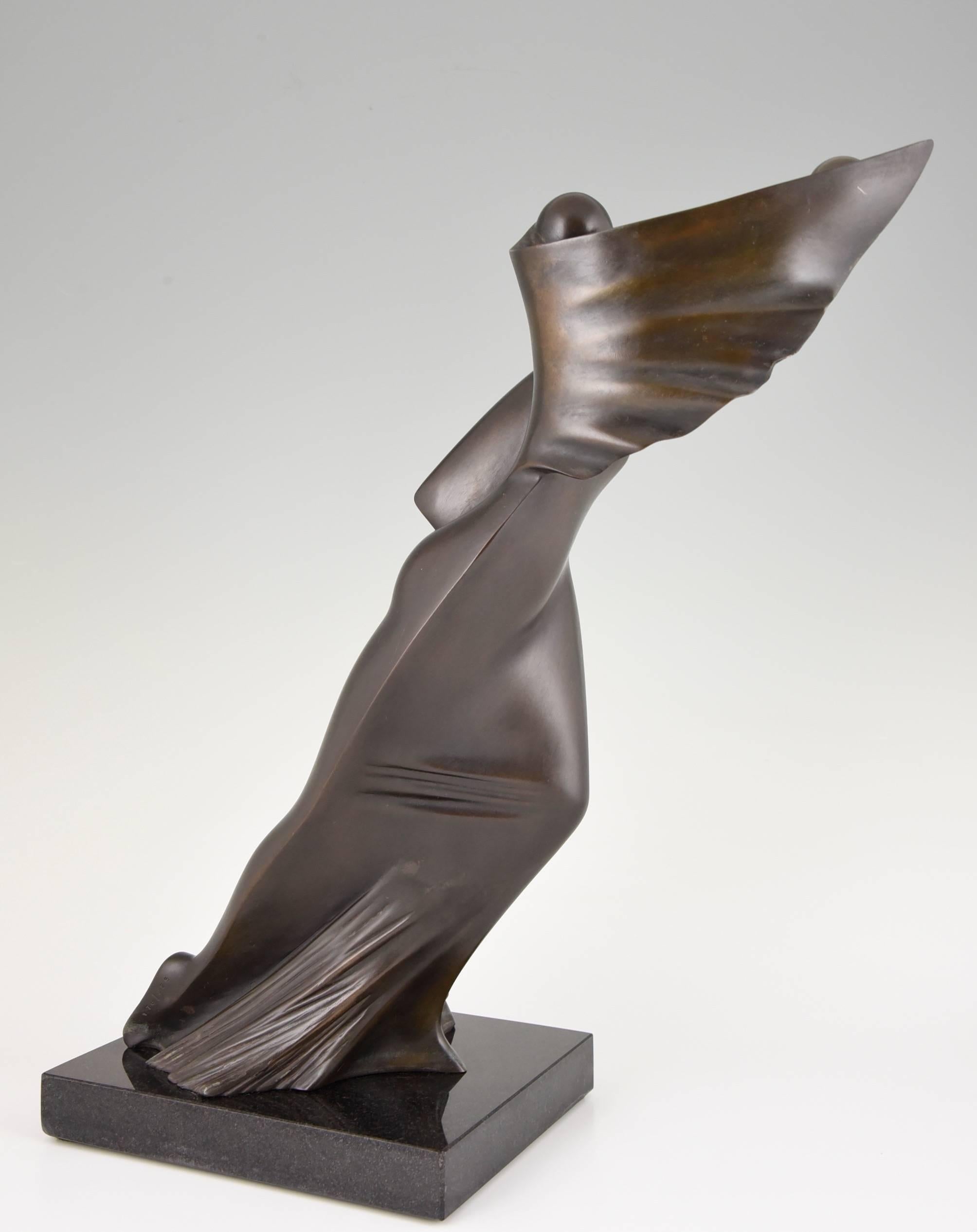 Patinated Modern bronze sculpture of a woman by Jean Pierre Baldini.