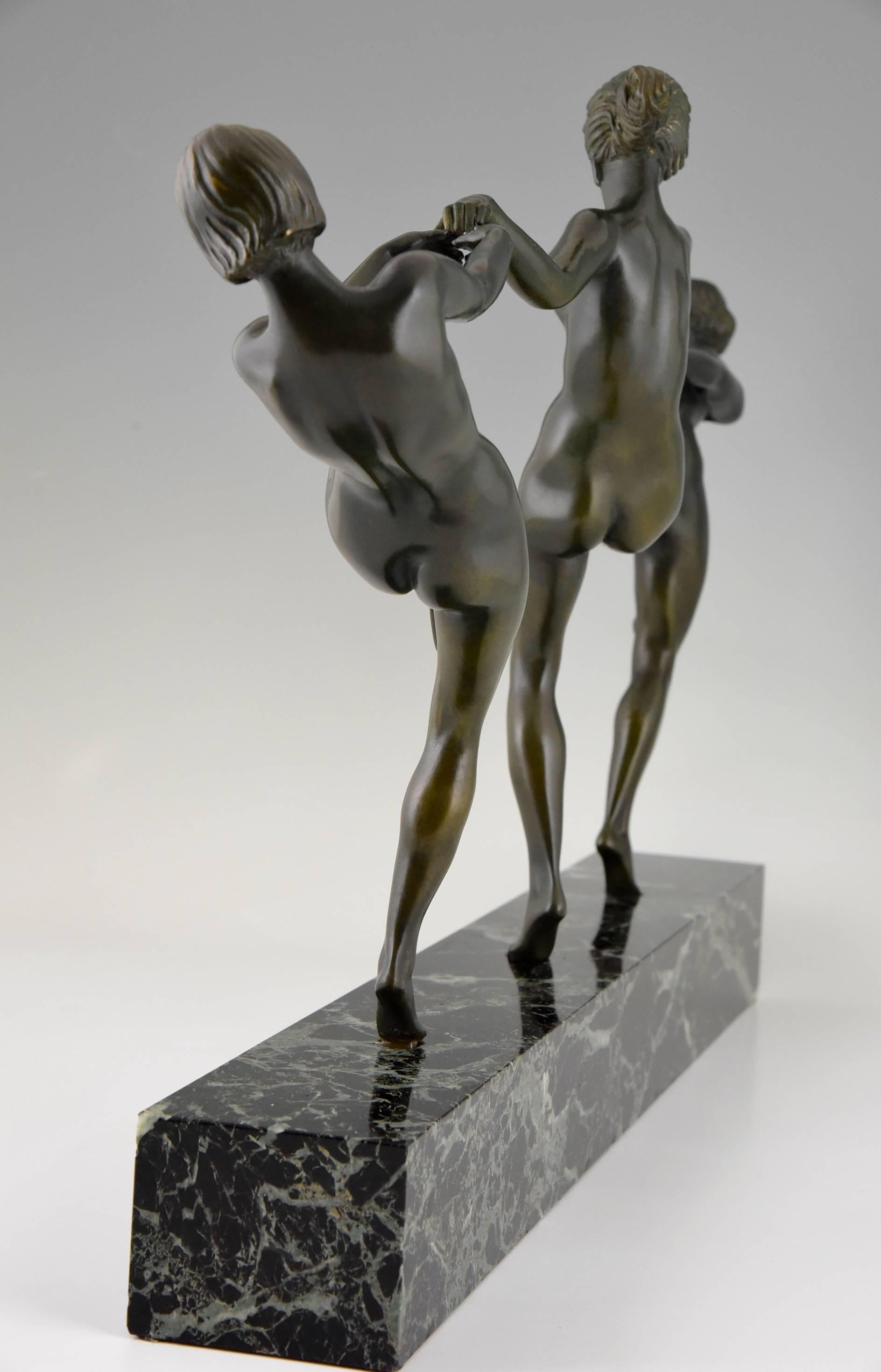 French Pierre Laurel Art Deco bronze sculpture dancing nudes, 1930