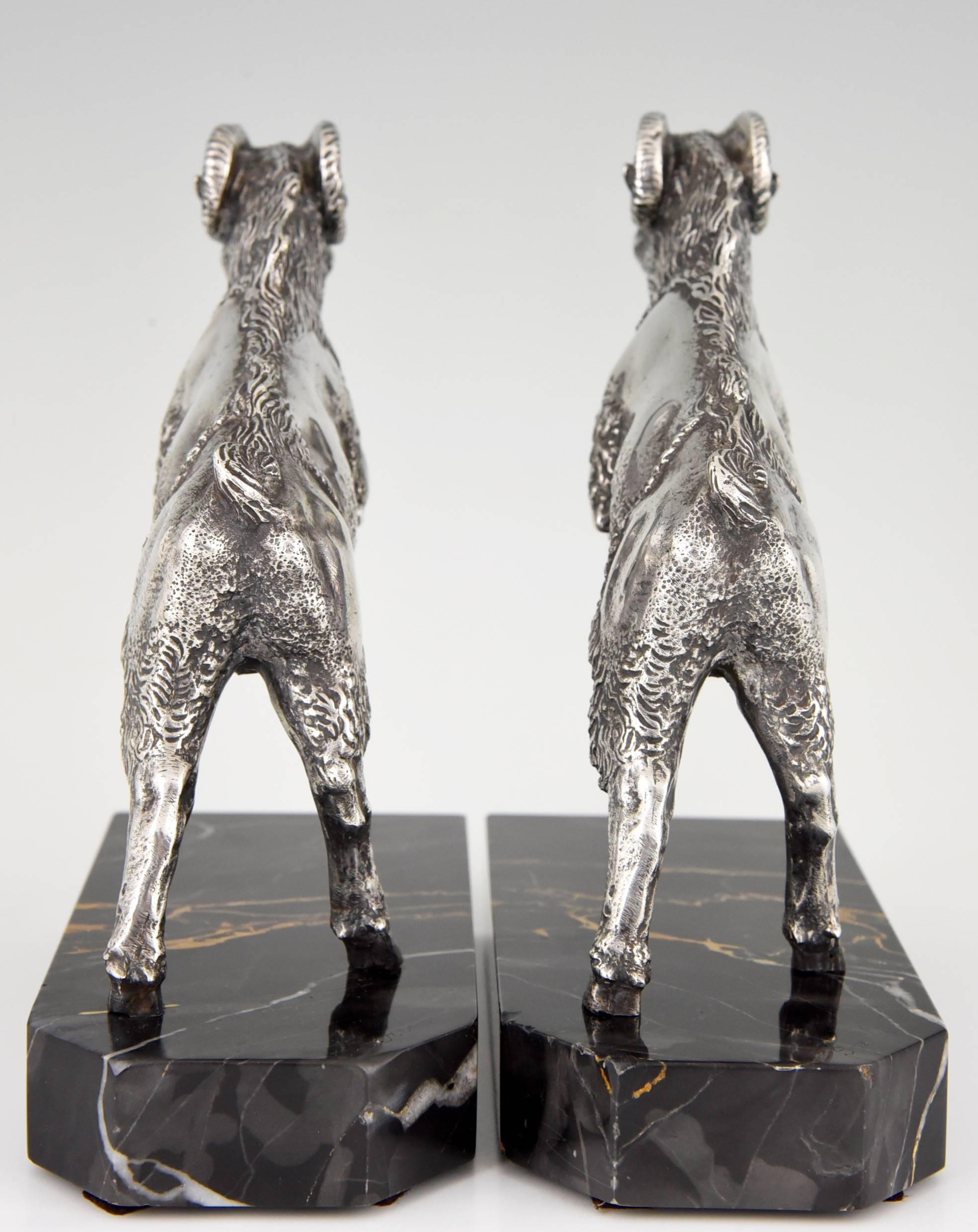 French Art Deco Bronze Ram Bookends by Scribe, 1930 1