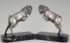 French Art Deco Bronze Ram Bookends by Scribe, 1930