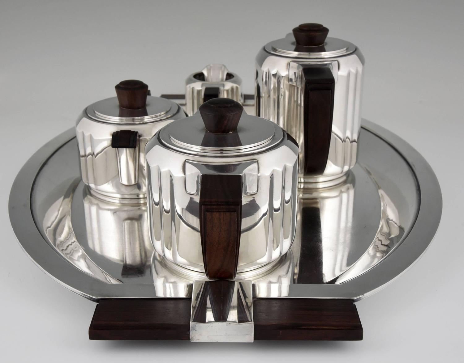French Art Deco tea and coffee set by Luc Lanel for Christofle, 1933 at
