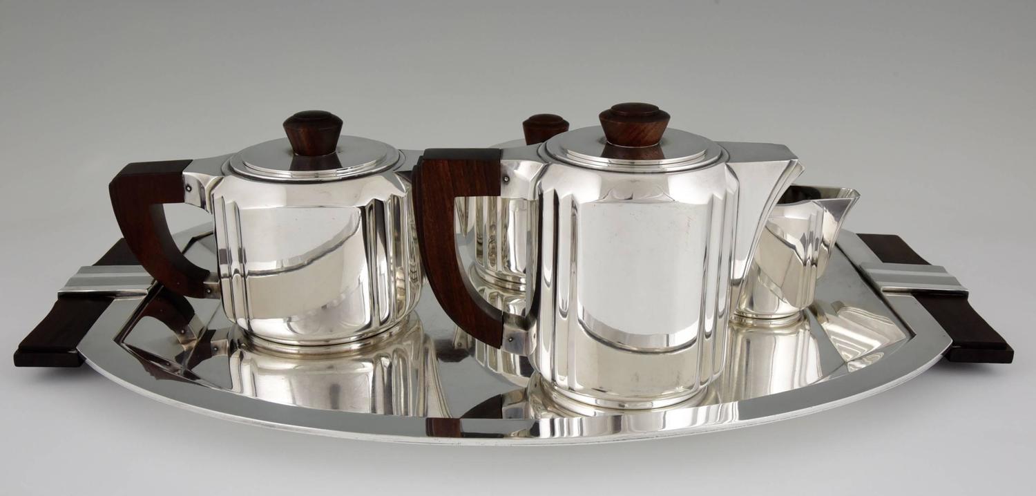 French Art Deco tea and coffee set by Luc Lanel for Christofle, 1933 at