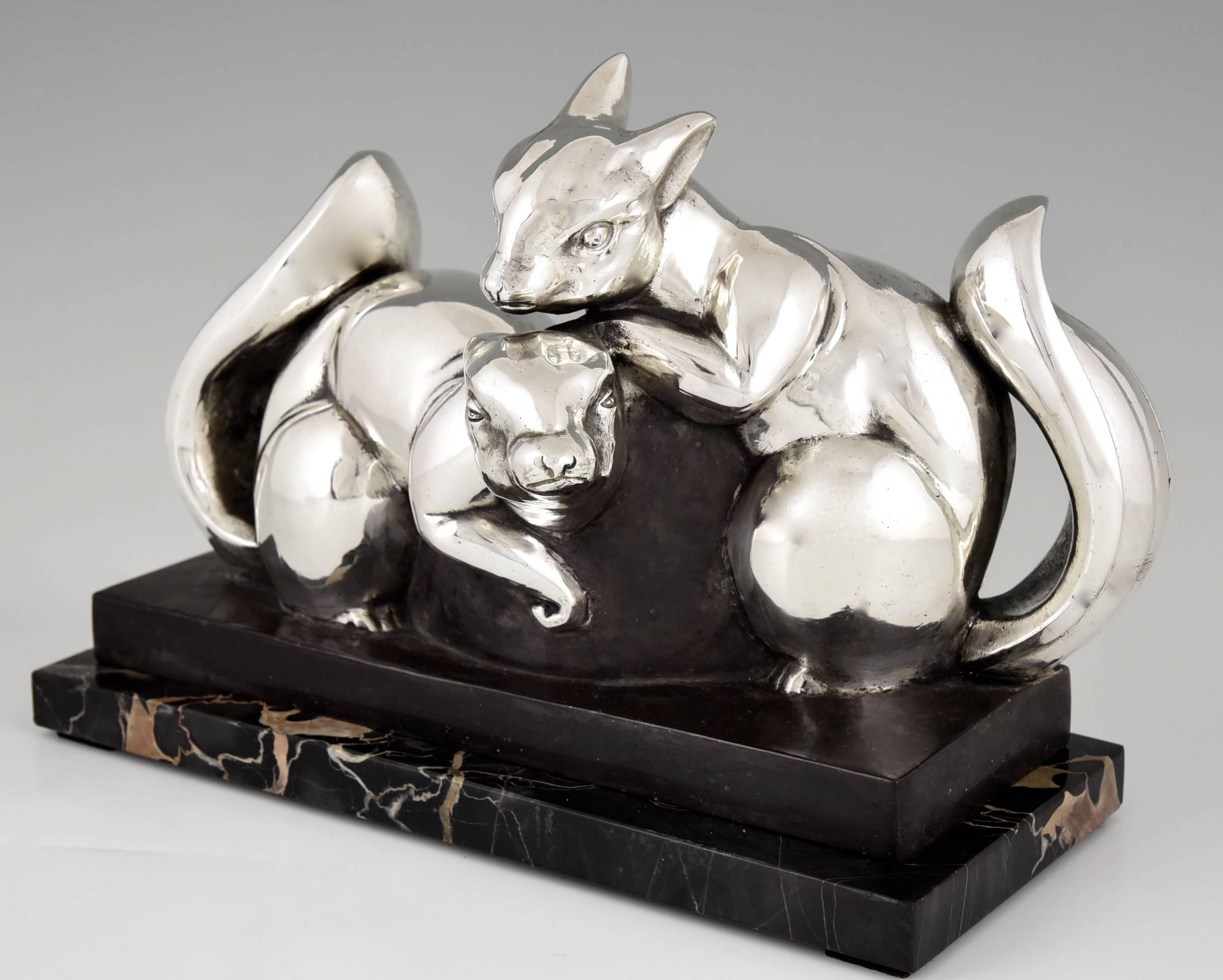 French Jean de la Fontinelle Art Deco Silvered Bronze Squirrel Sculpture France 1930