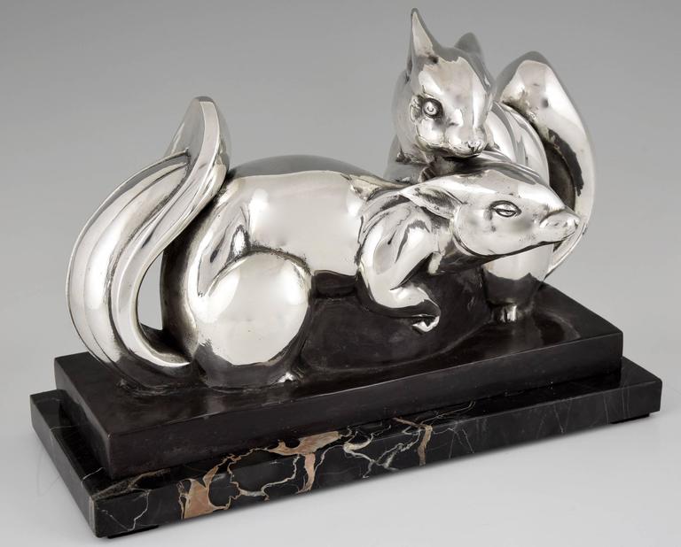 Jean de la Fontinelle, French Art Deco Silvered Bronze Squirrel