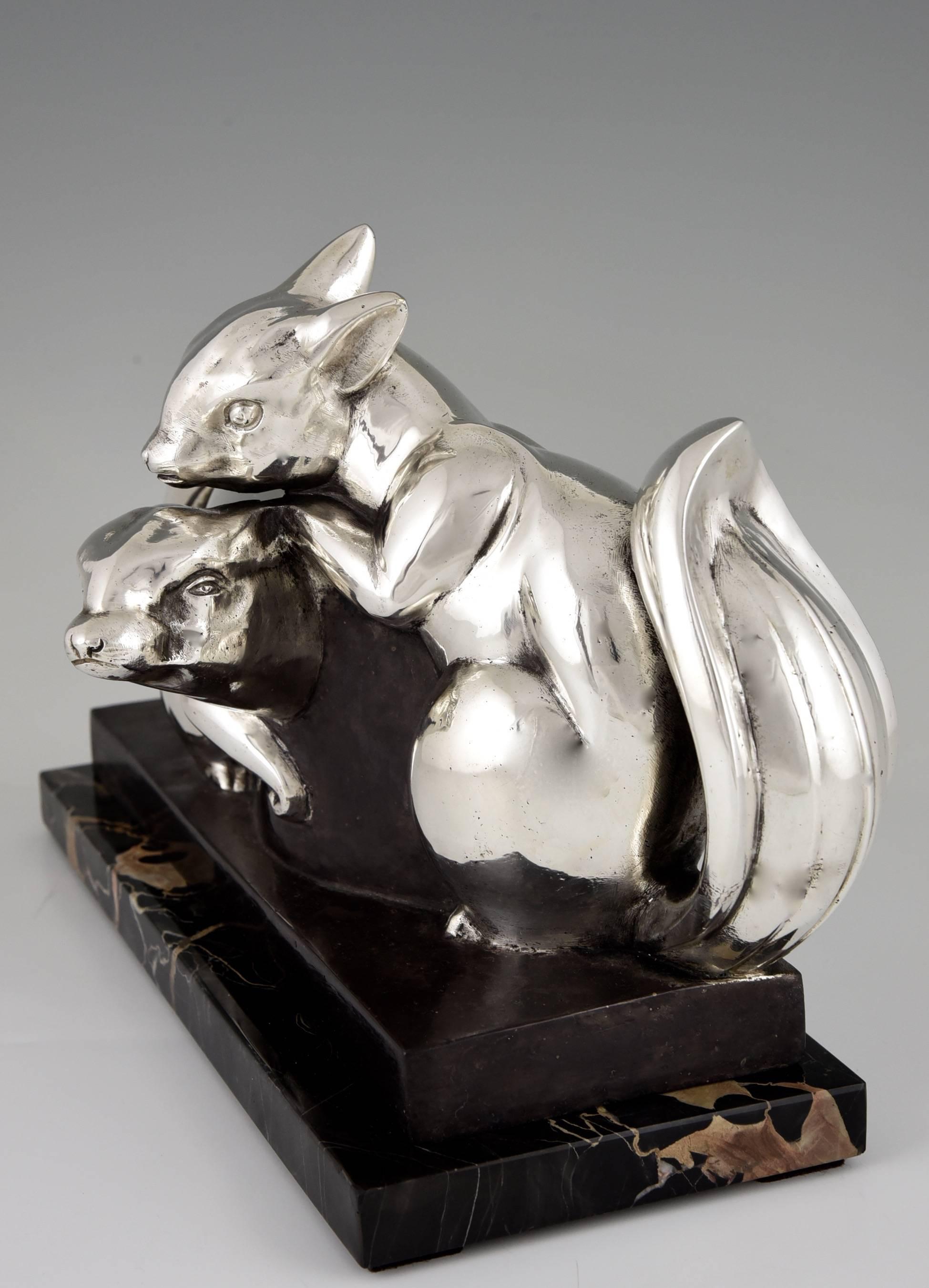 Jean de la Fontinelle Art Deco Silvered Bronze Squirrel Sculpture France 1930 In Good Condition In Antwerp, BE