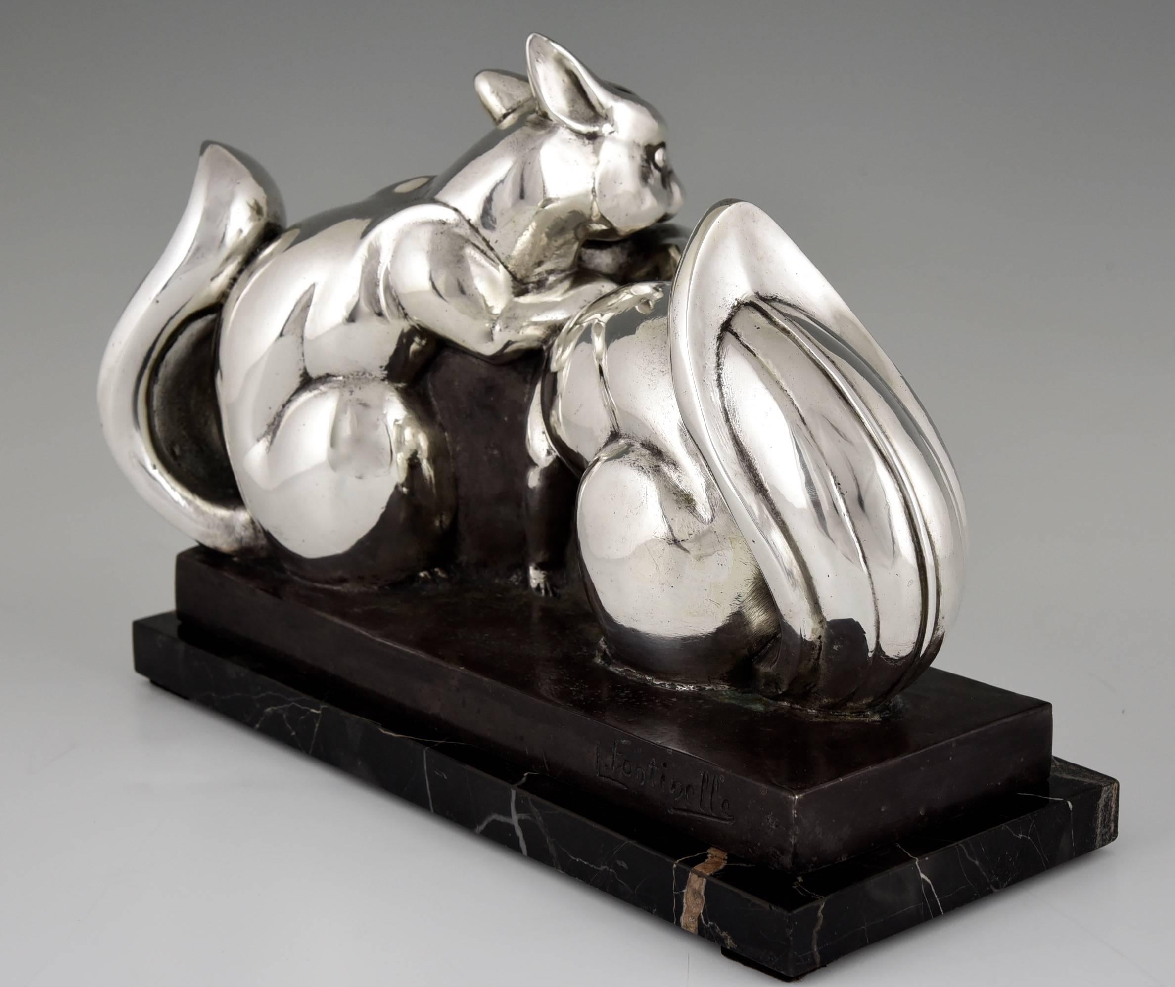 Jean de la Fontinelle Art Deco Silvered Bronze Squirrel Sculpture France 1930 3