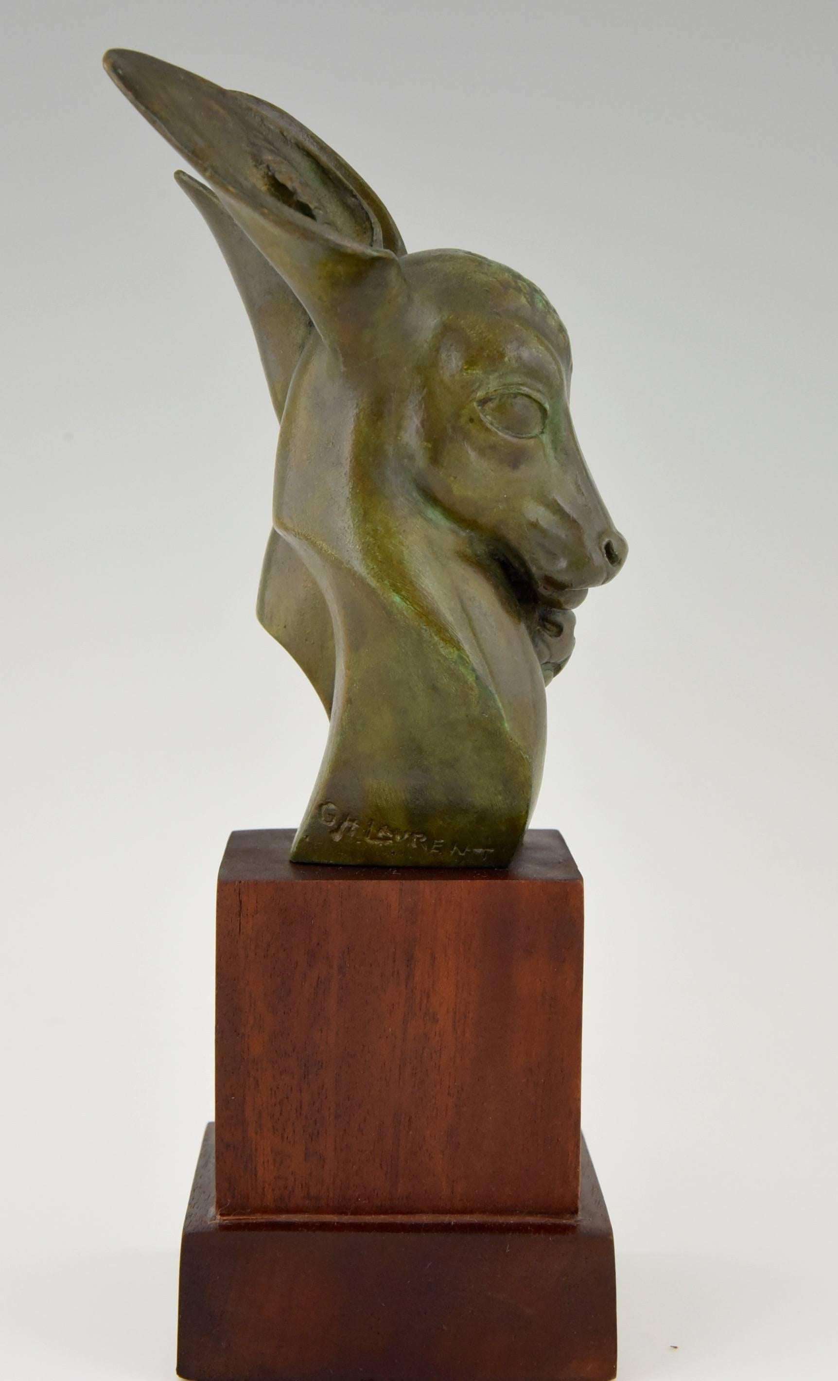 G.H. Laurent French Art Deco Bronze Sculpture of Two Deer, 1930 1