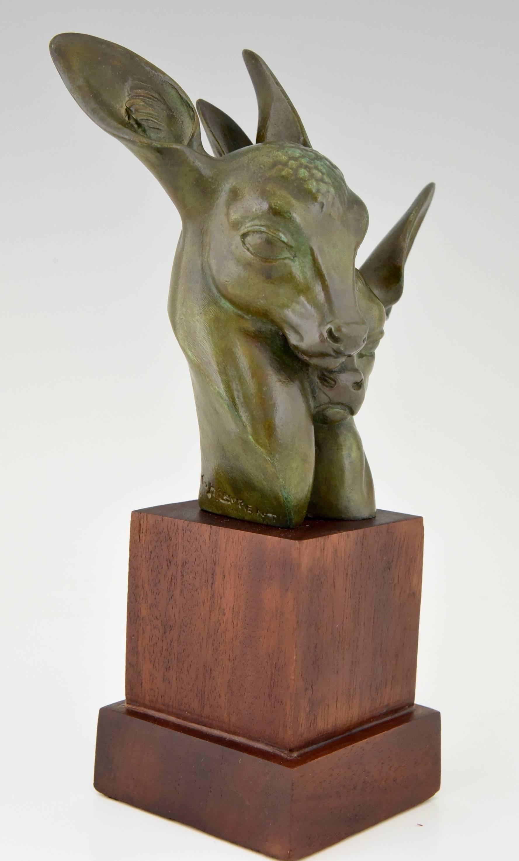G.H. Laurent French Art Deco Bronze Sculpture of Two Deer, 1930 4