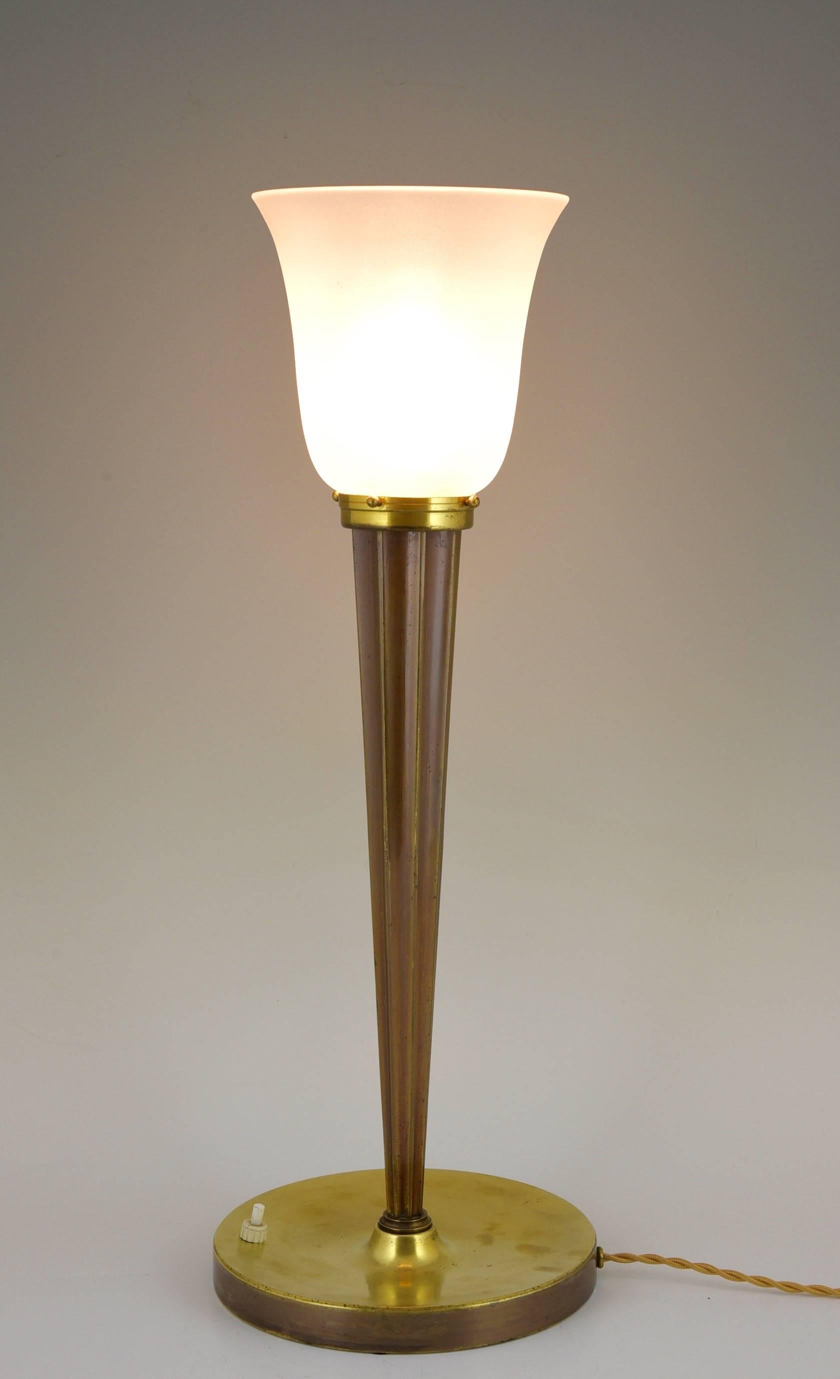 Mid-20th Century Jean Perzel Bronze and Copper Table Lamp, Signed, France, 1954