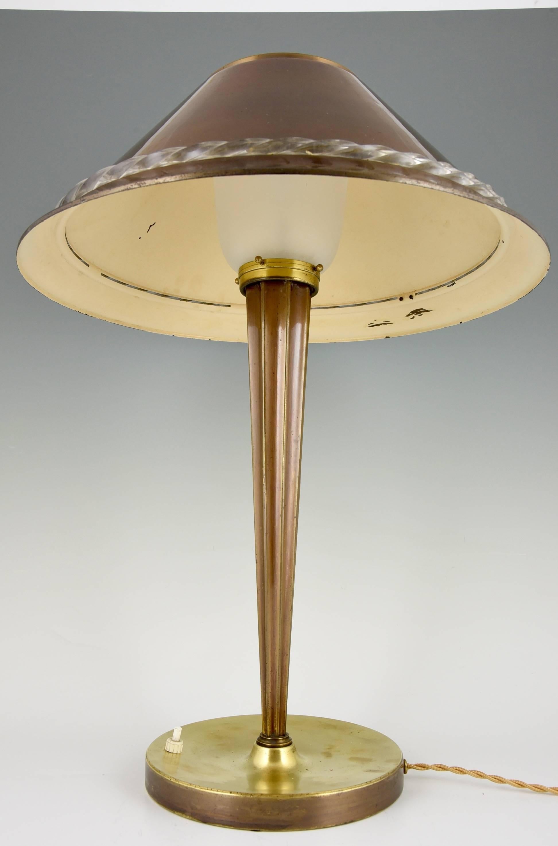 Mid-Century Modern Jean Perzel Bronze and Copper Table Lamp, Signed, France, 1954