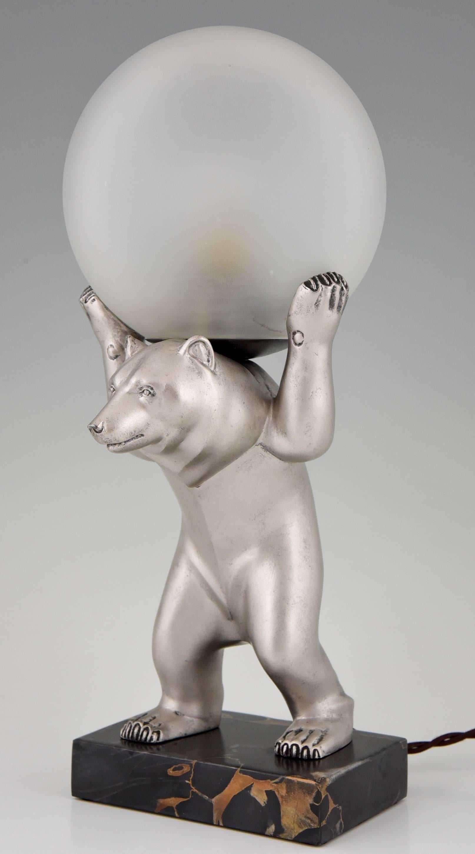 Irénée Rochard French Art Deco Bear Lamp, 1930 In Good Condition In Antwerp, BE