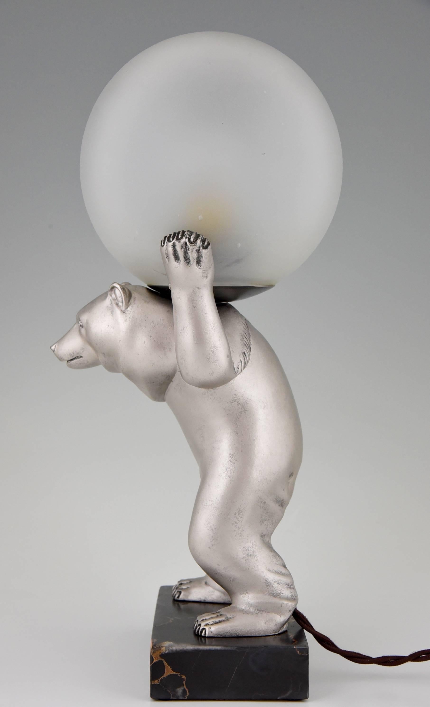 Patinated Irénée Rochard French Art Deco Bear Lamp, 1930