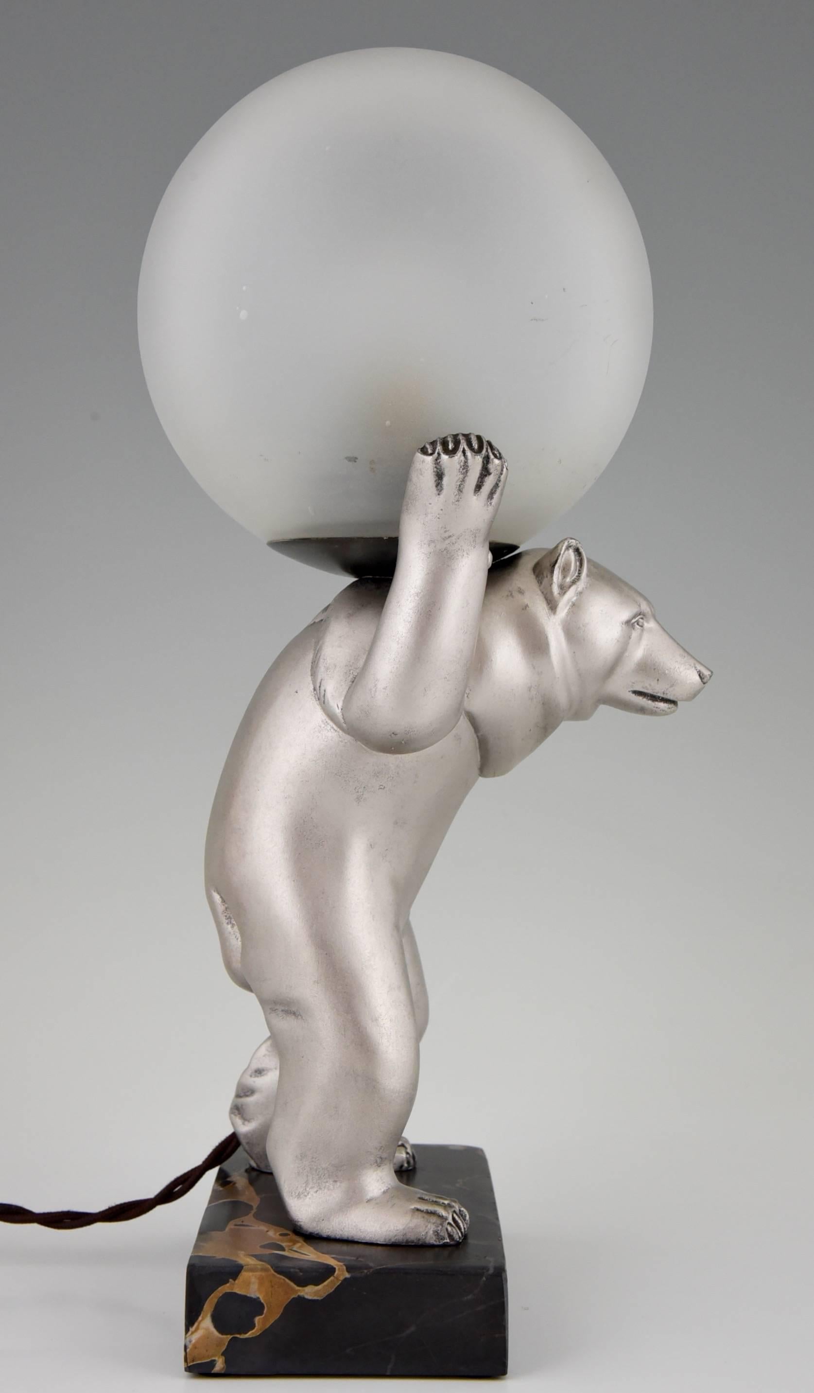 Glass Irénée Rochard French Art Deco Bear Lamp, 1930