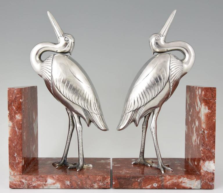 Art Deco Heron Bird Bookends by Irénée Rochard, France, 1930 at 1stDibs