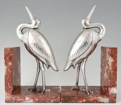 Art Deco Heron Bird Bookends by Irénée Rochard, France, 1930