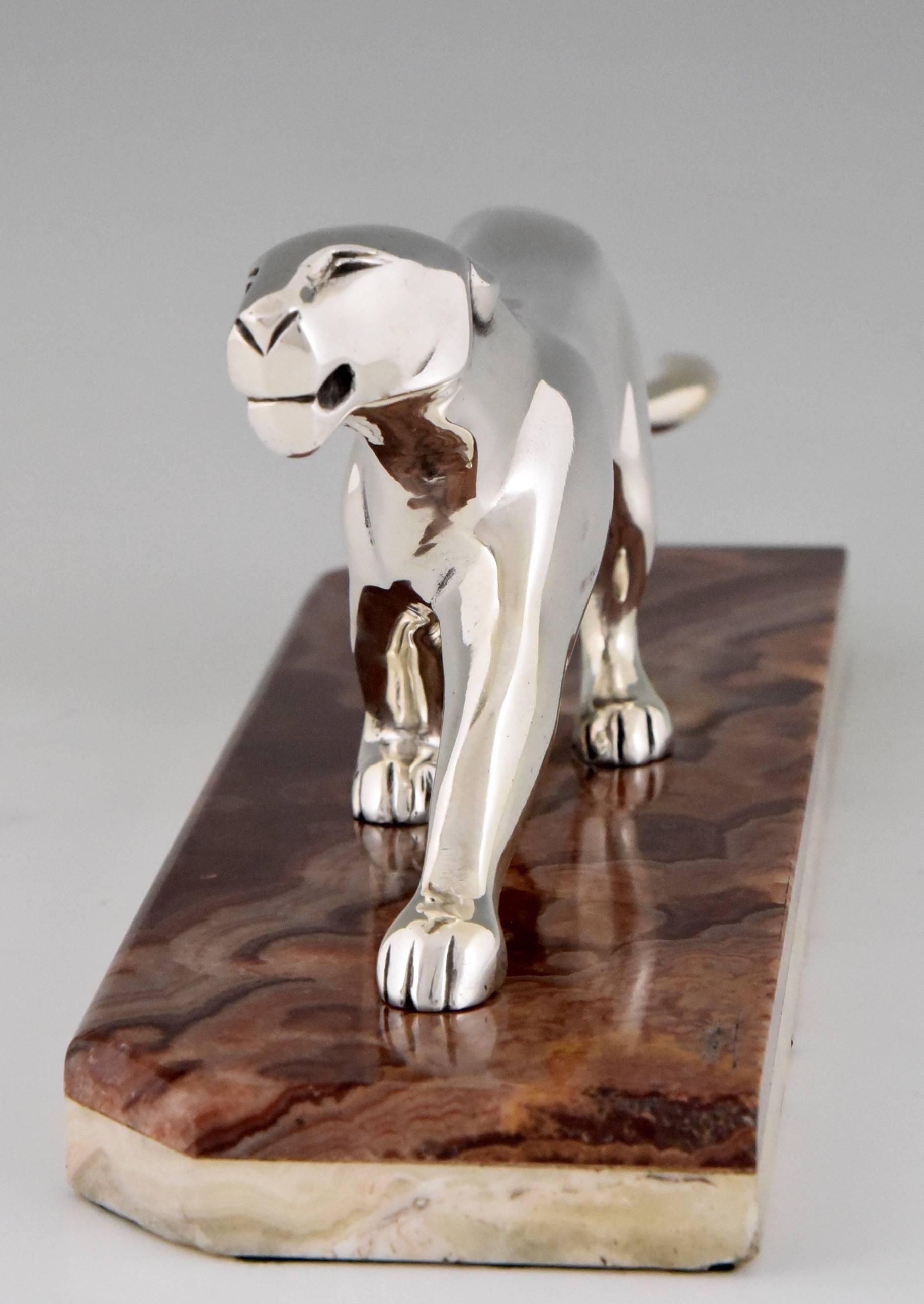 20th Century French Art Deco Silvered Bronze Panther Sculpture by Michel Decoux, 1930