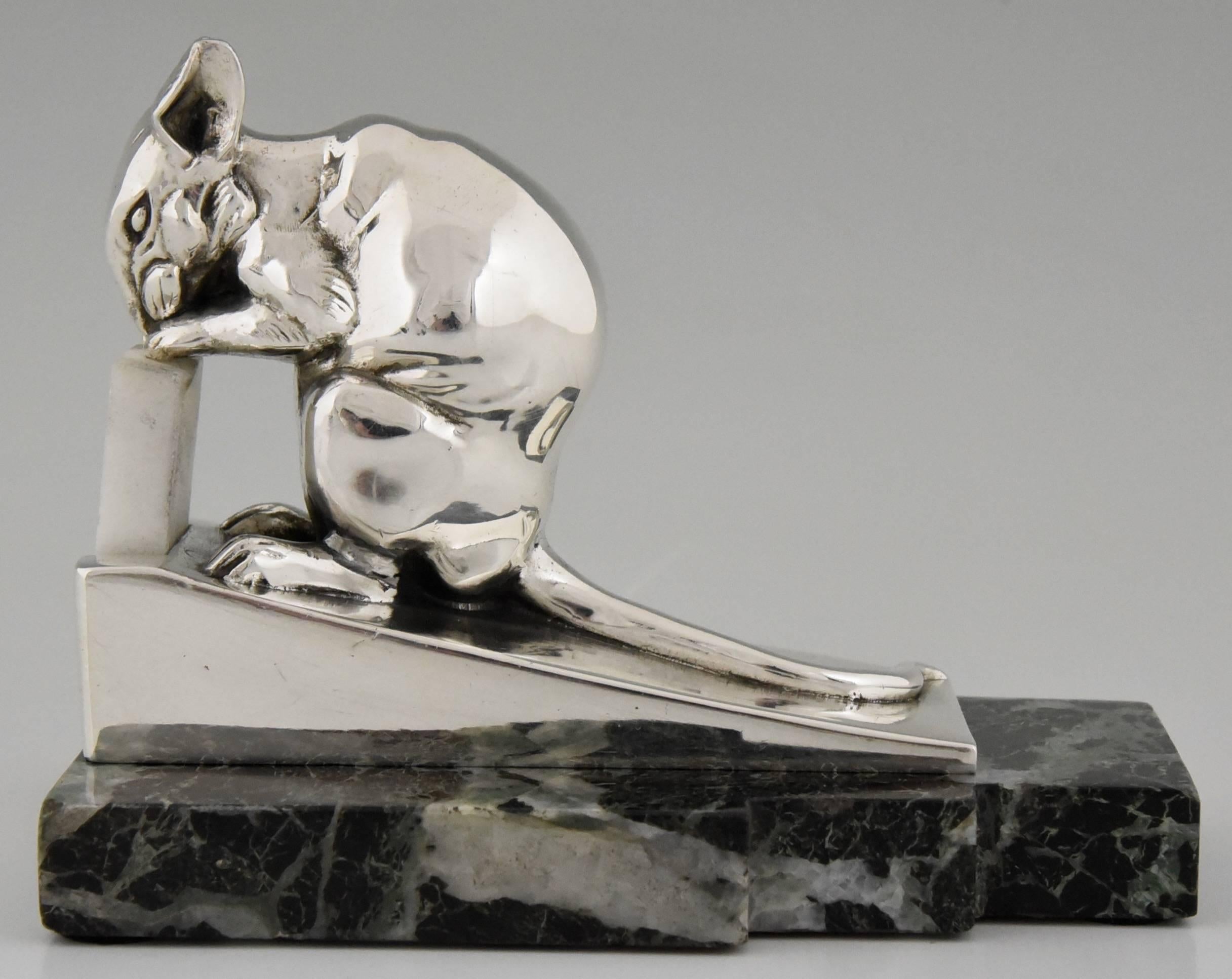 Marble French Art Deco Slivered Mouse Bookends by Frecourt, 1930
