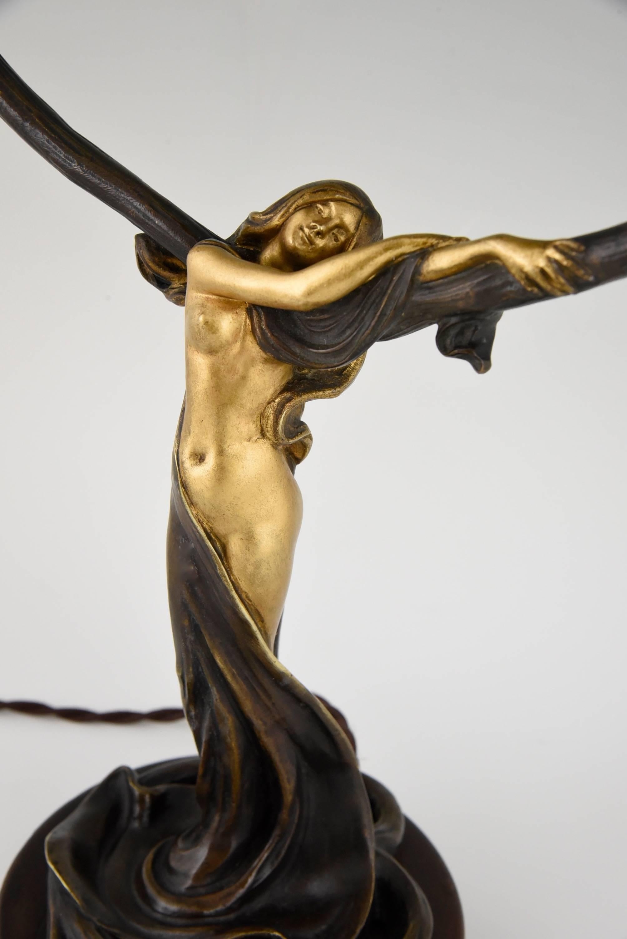 20th Century French Art Nouveau Bronze Table Lamp by Jonchery with Nude, 1900