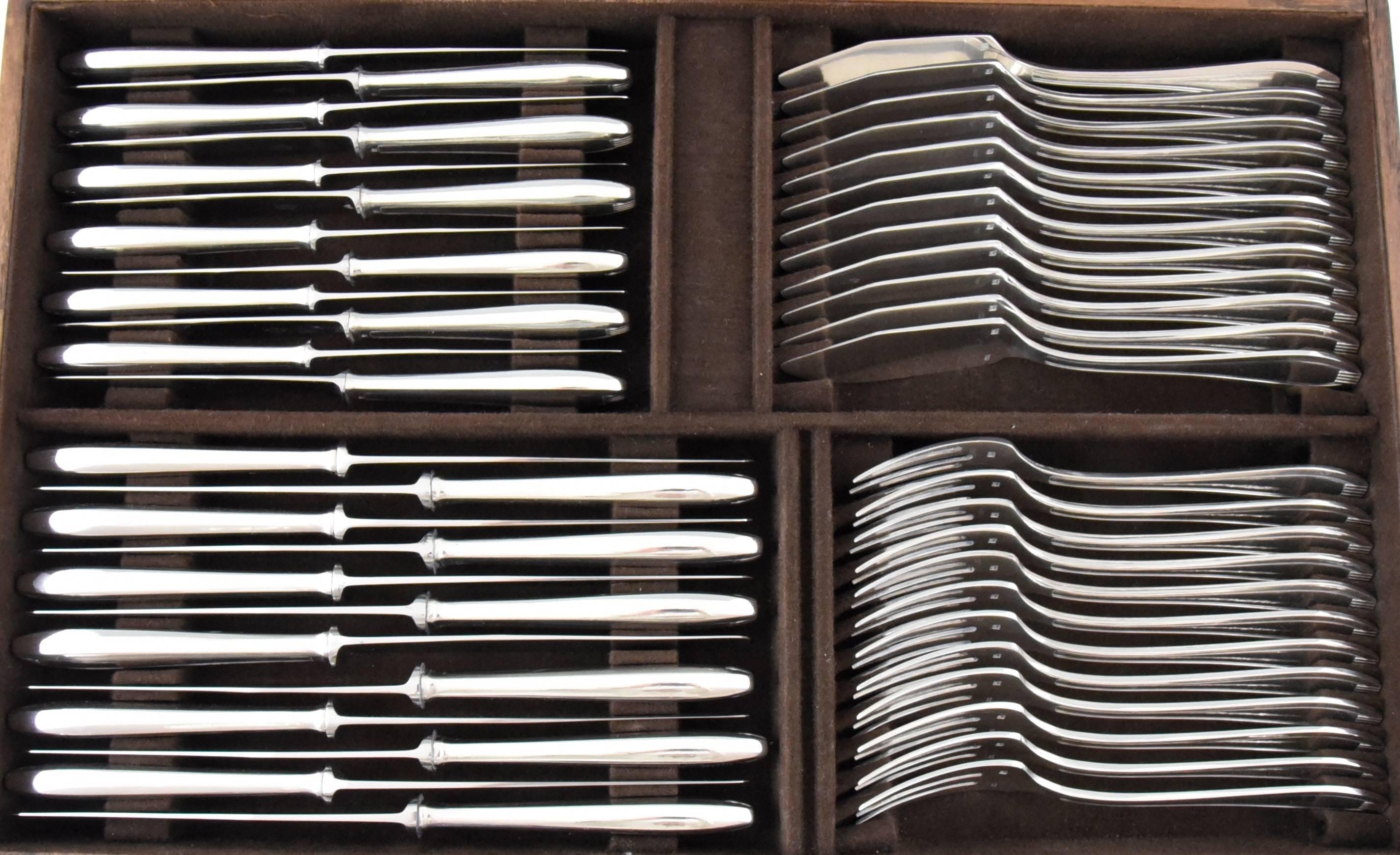 Silvered Art Deco Silver Plated 178 pc cutlery set by Frionnet in Original Case, 1930