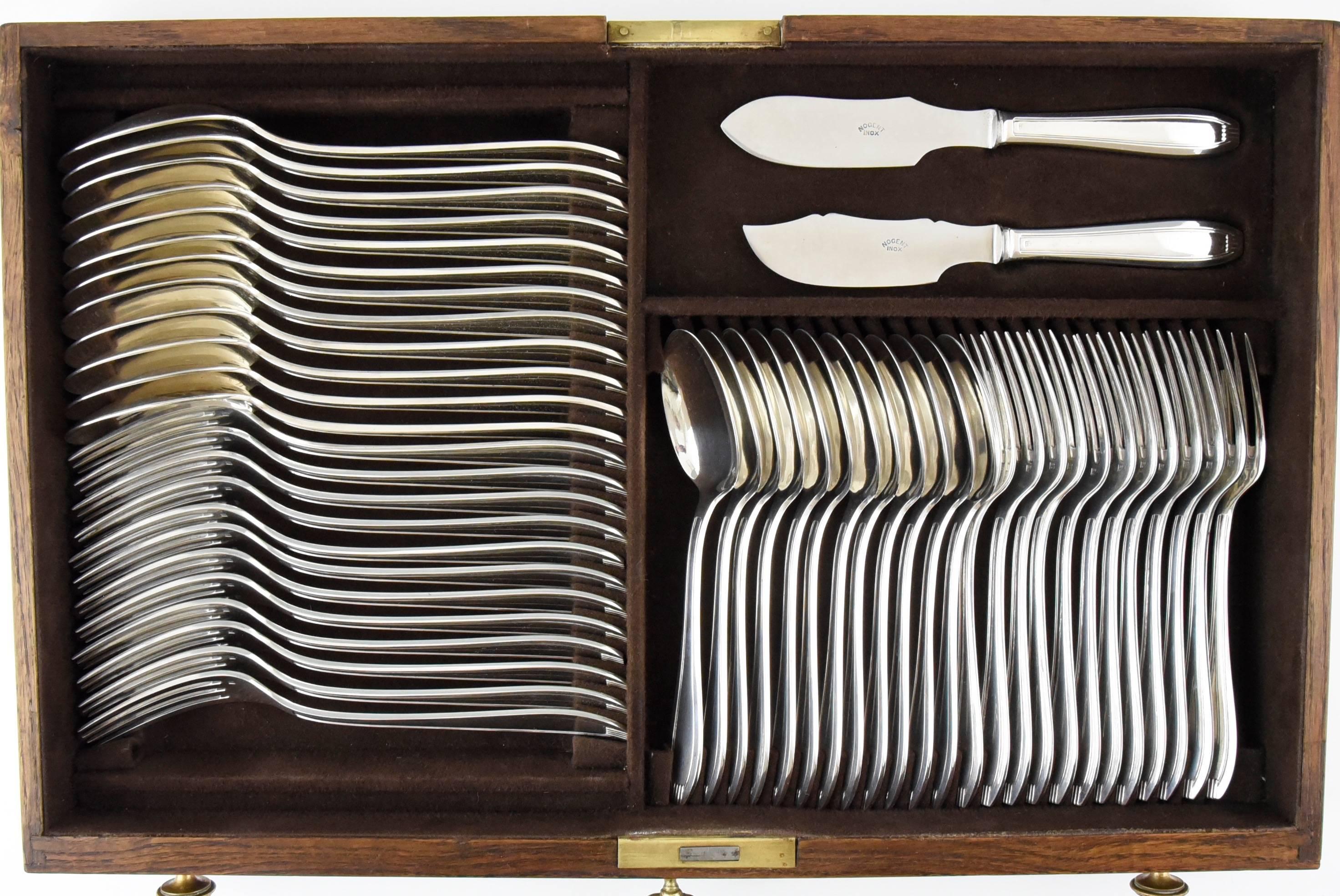 French Art Deco Silver Plated 178 pc cutlery set by Frionnet in Original Case, 1930