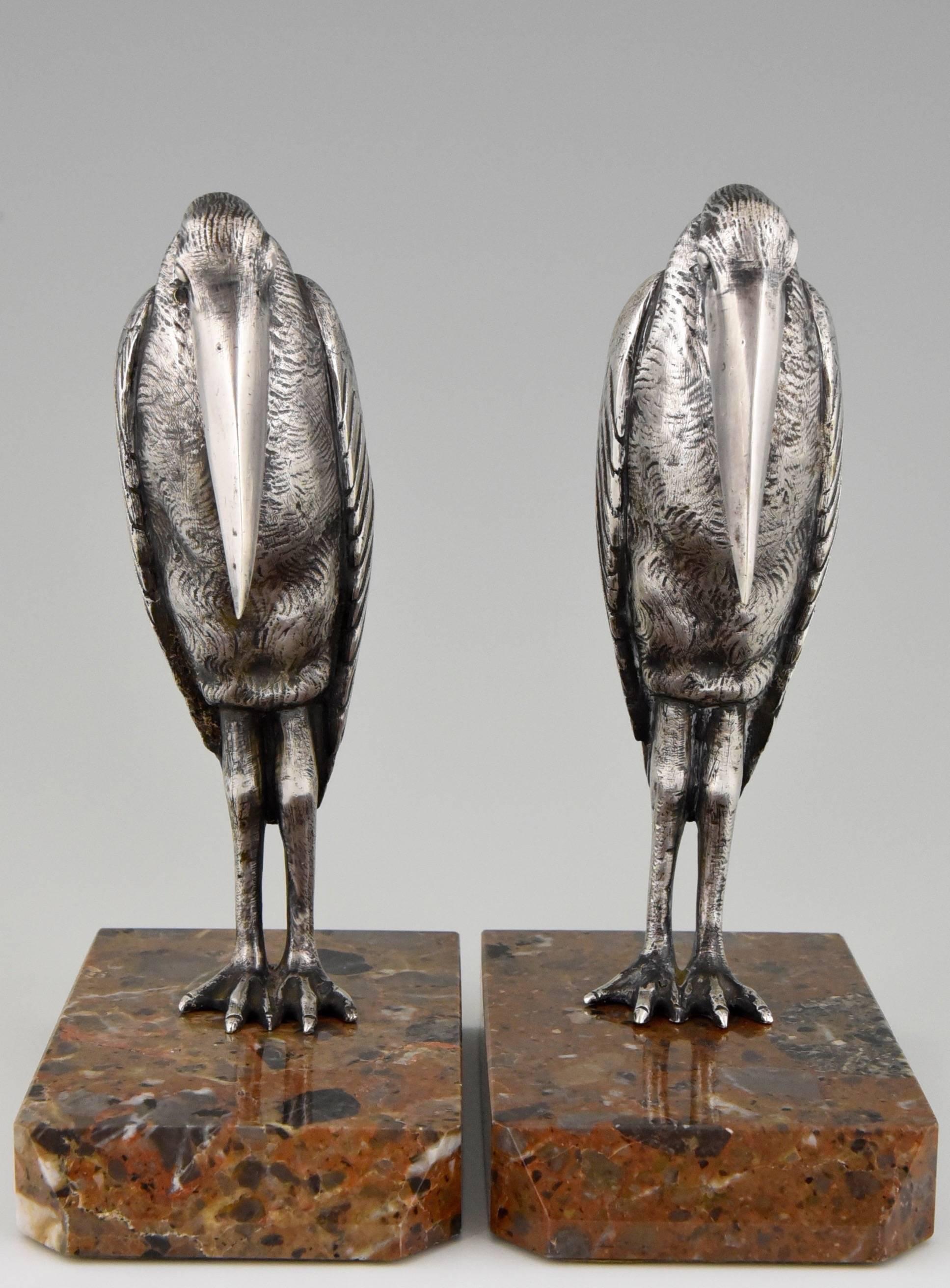 Art Deco Bonze Marabou Bookends by Claude, M. Guillemard, 1930 France In Good Condition In Antwerp, BE