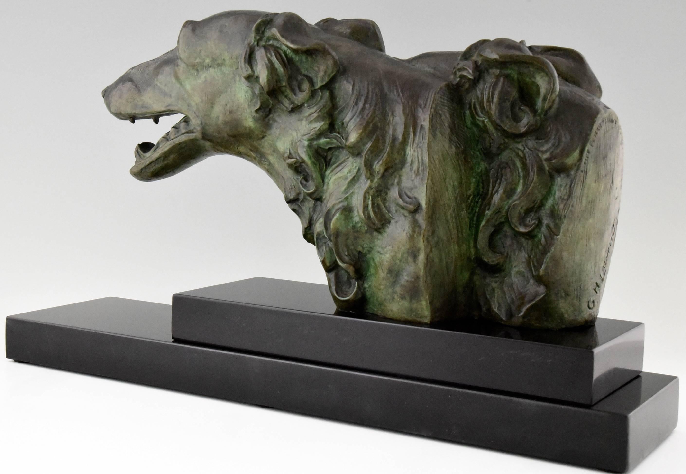 Patinated French Art Dec Bronze Borzoi Sculpture by G.H. Laurent, 1930